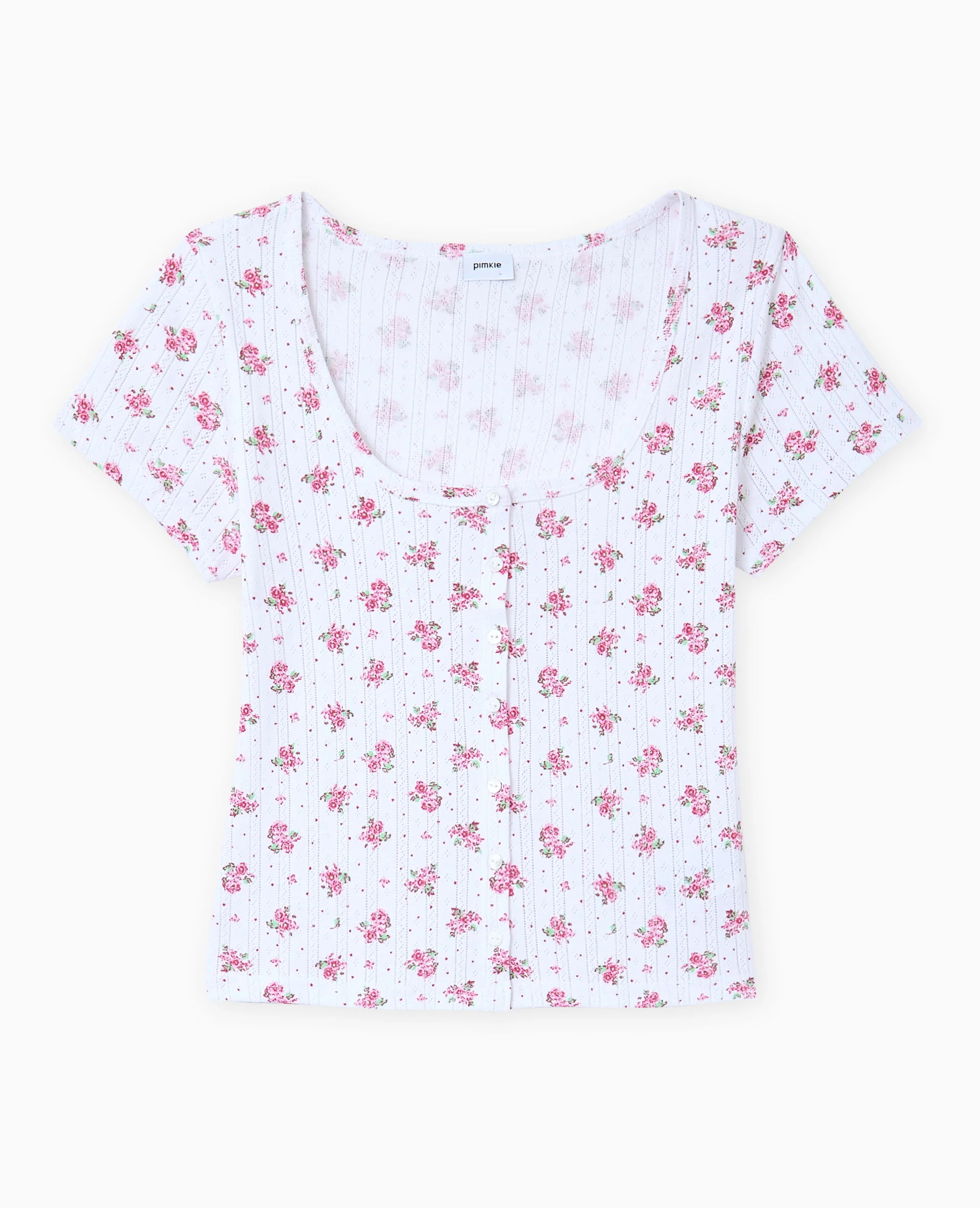 T-shirt boutonné en maille pointelle motif fleurs - Image 4
