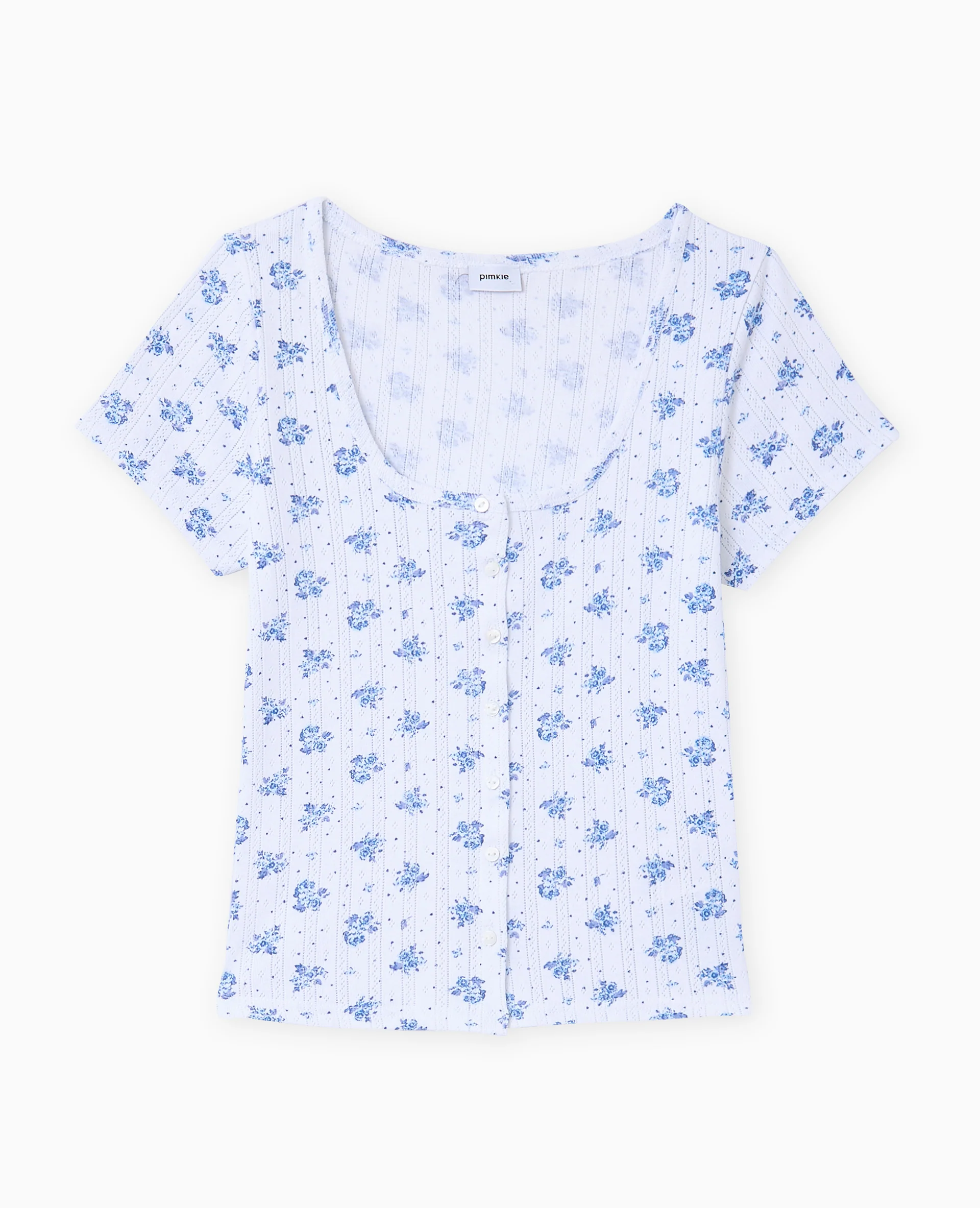 T-shirt boutonné en maille pointelle motif fleurs - Image 4