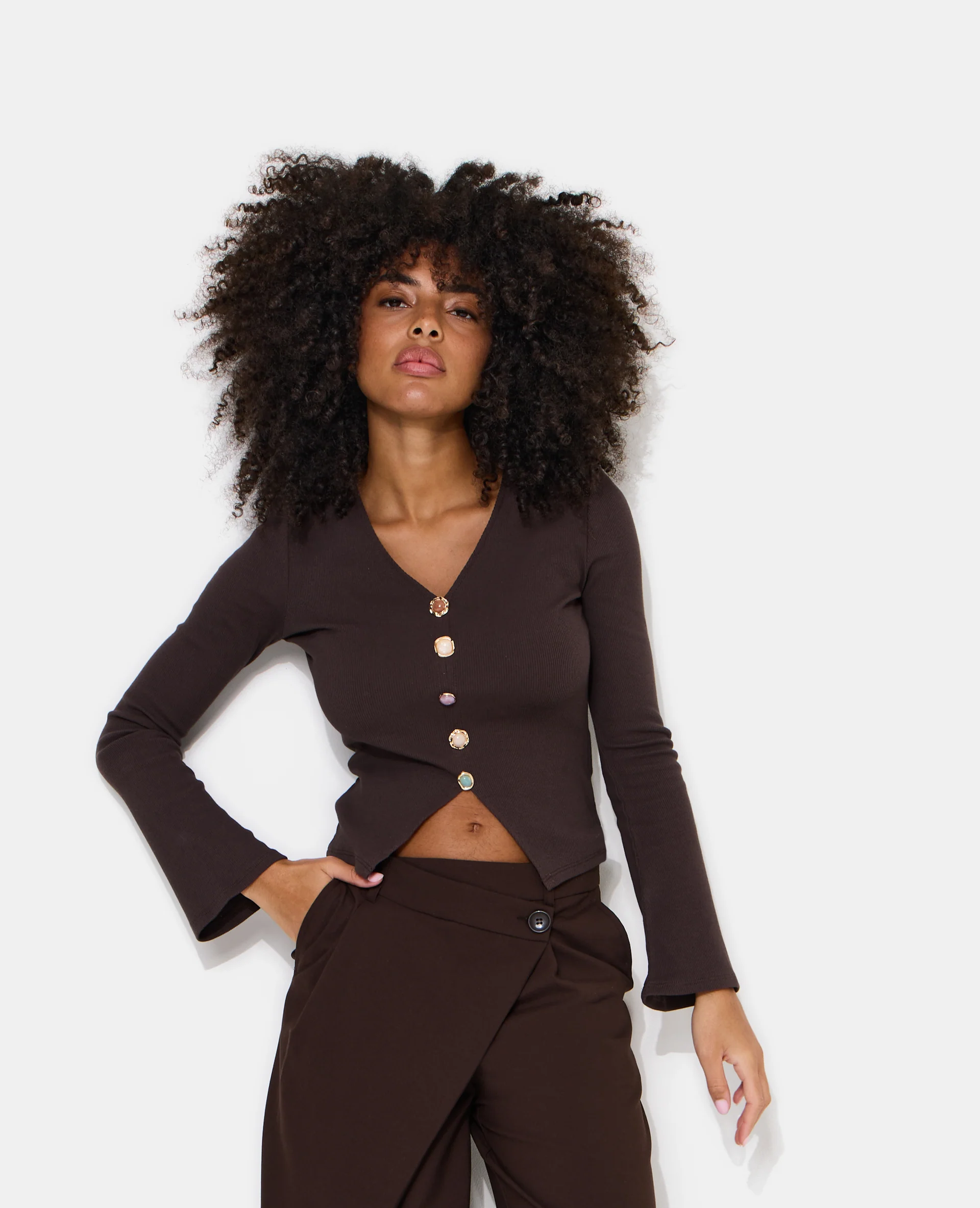 T-shirt manches longues effet gilet boutons fantaisie