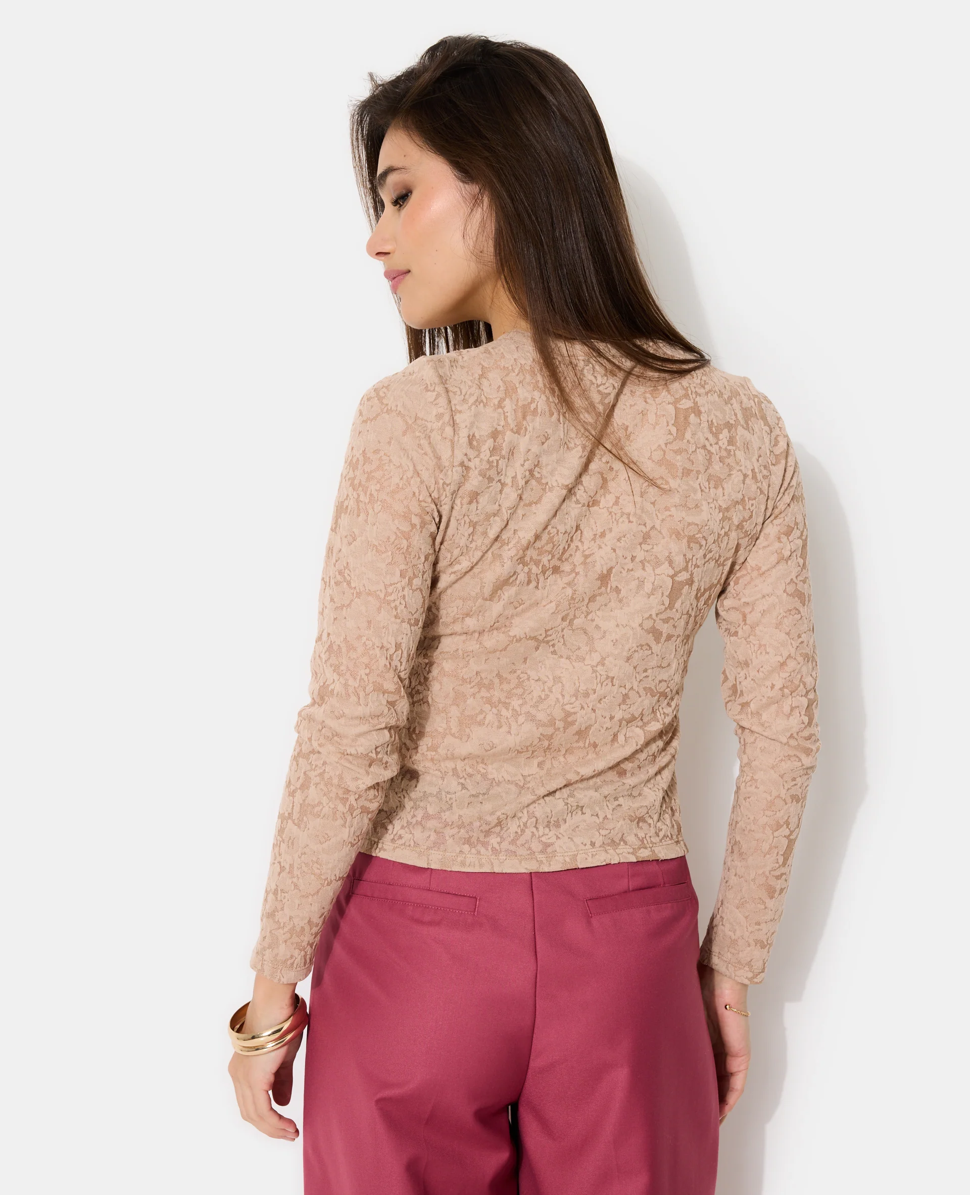 T-shirt manches longues en jacquard effet dentelle - Image 6