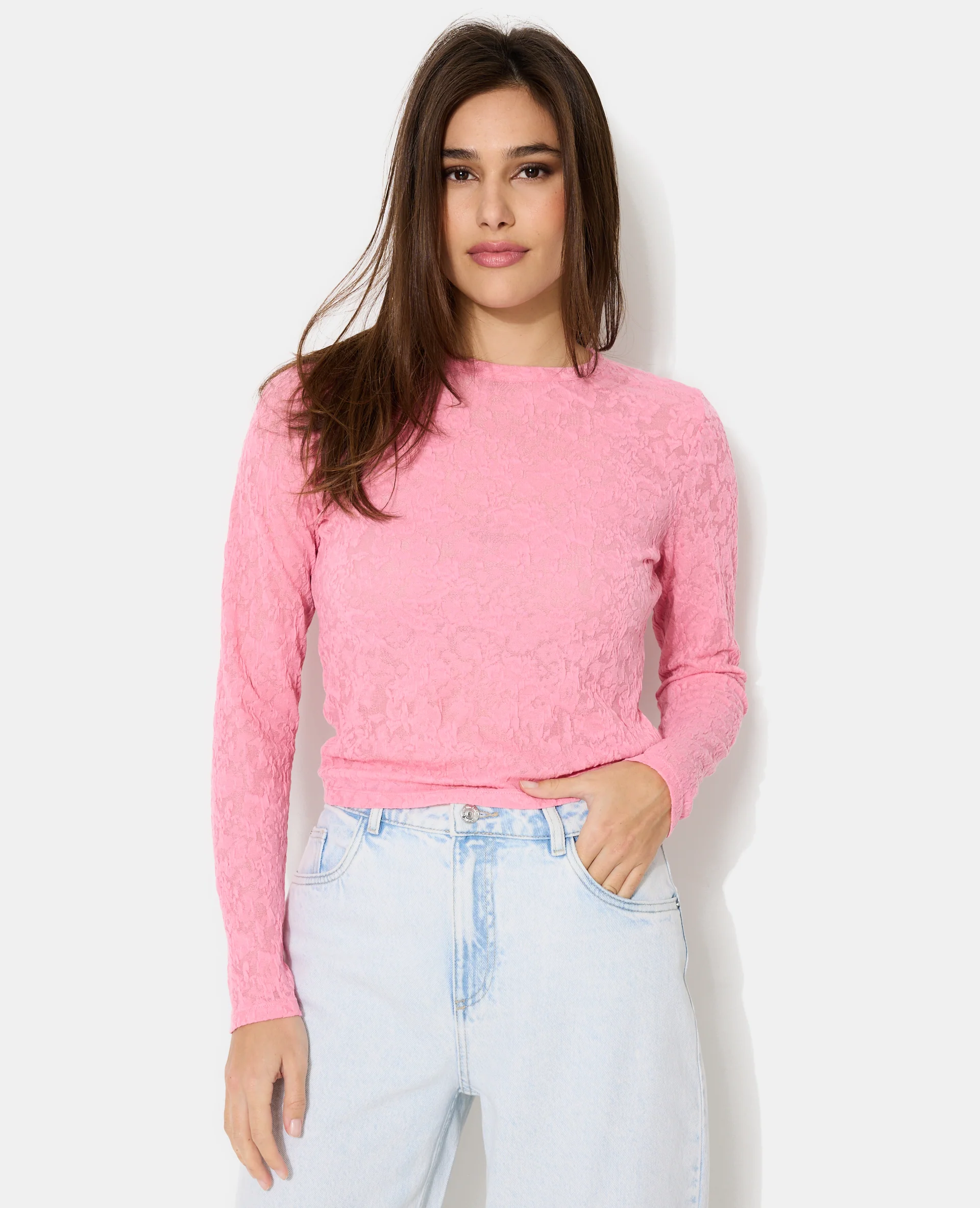 T-shirt manches longues en jacquard effet dentelle - Image 5