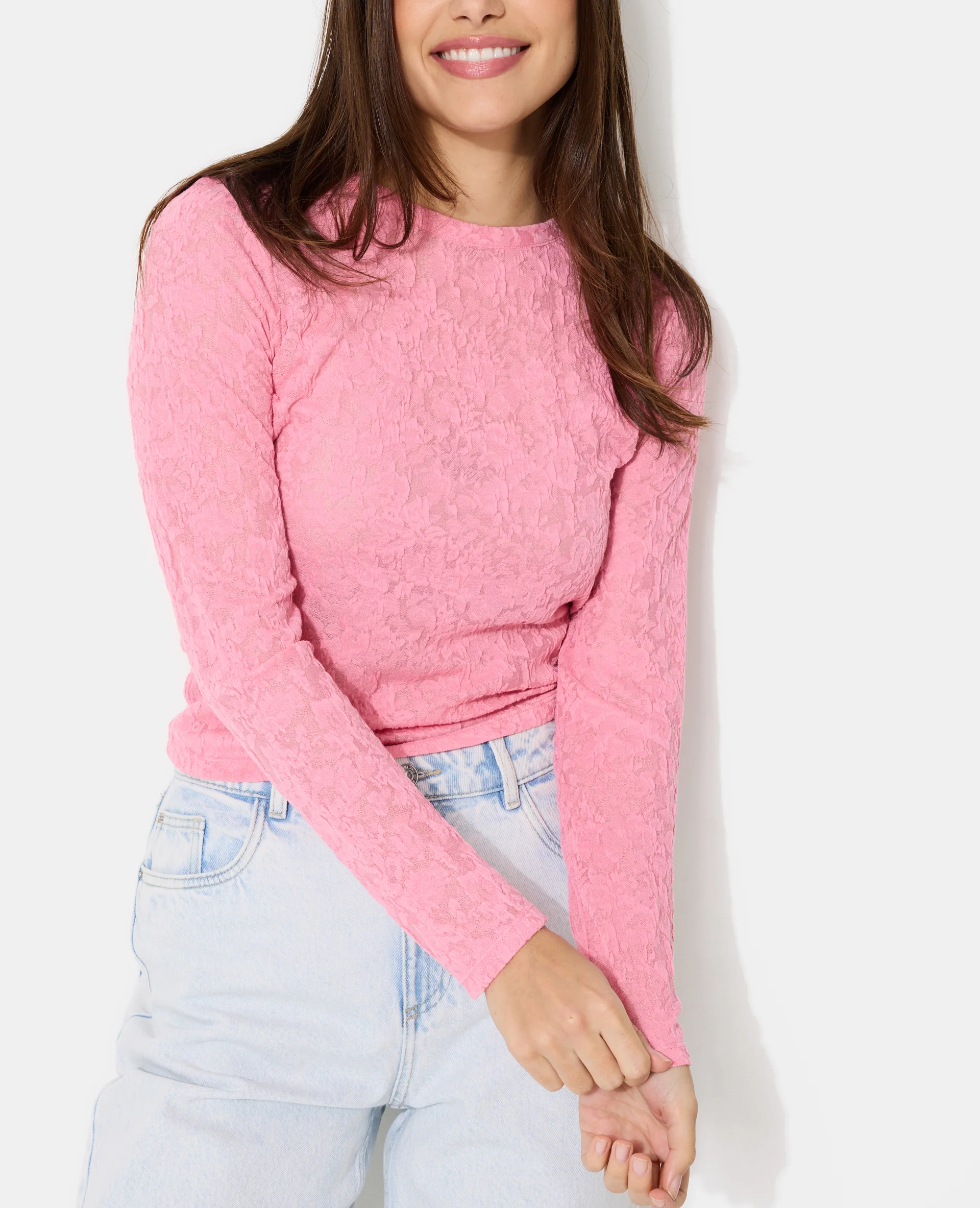T-shirt manches longues en jacquard effet dentelle - Image 7