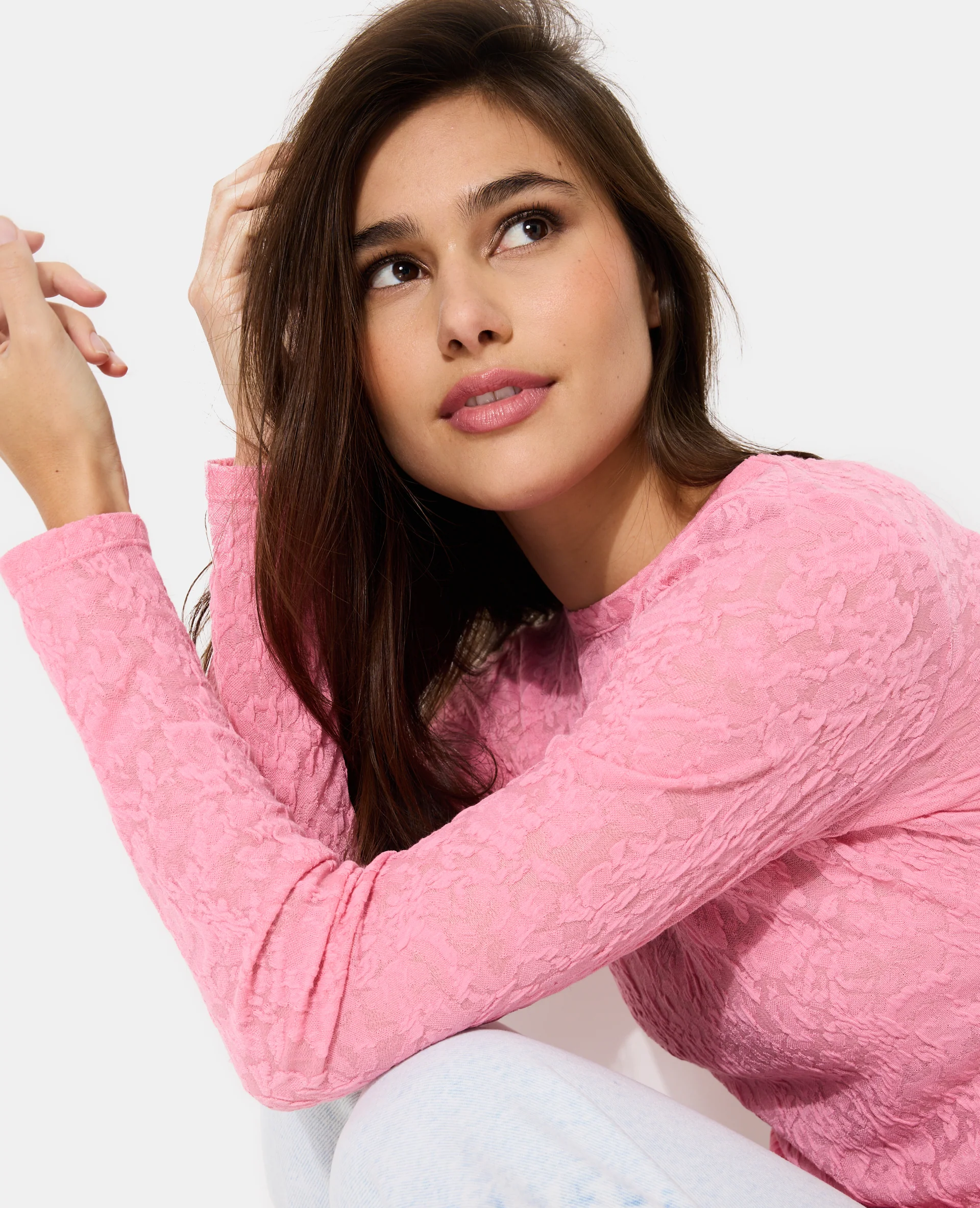 T-shirt manches longues en jacquard effet dentelle - Image 8