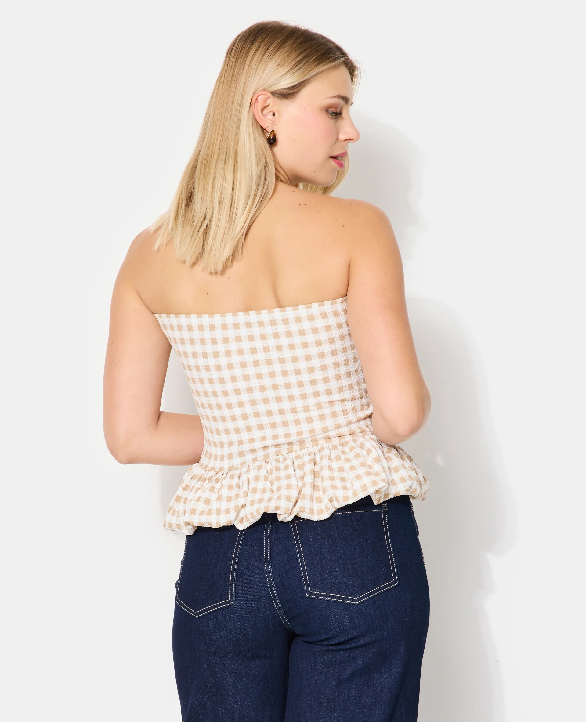 Top bustier avec base balloon motif vichy - Image 6