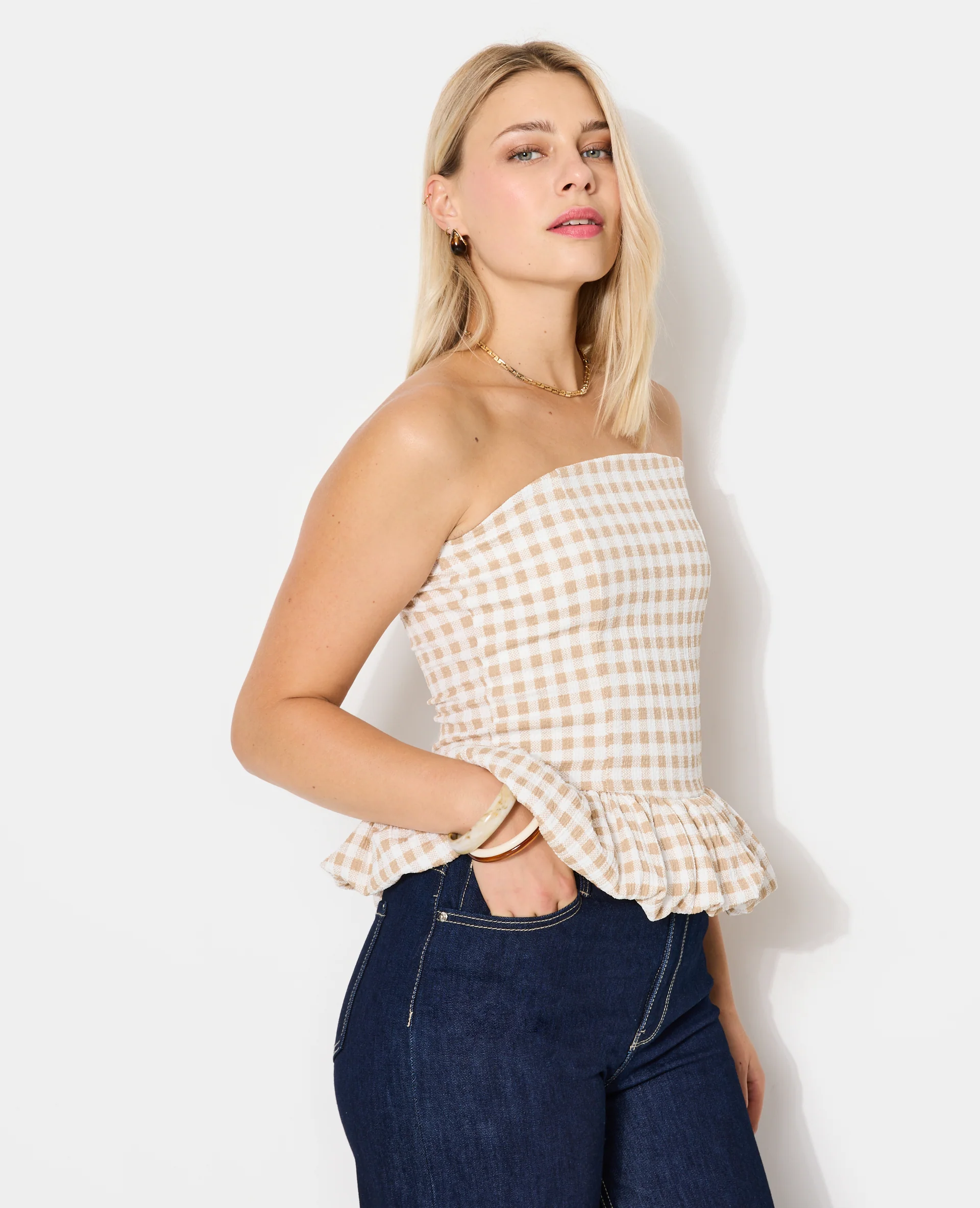 Top bustier avec base balloon motif vichy - Image 7