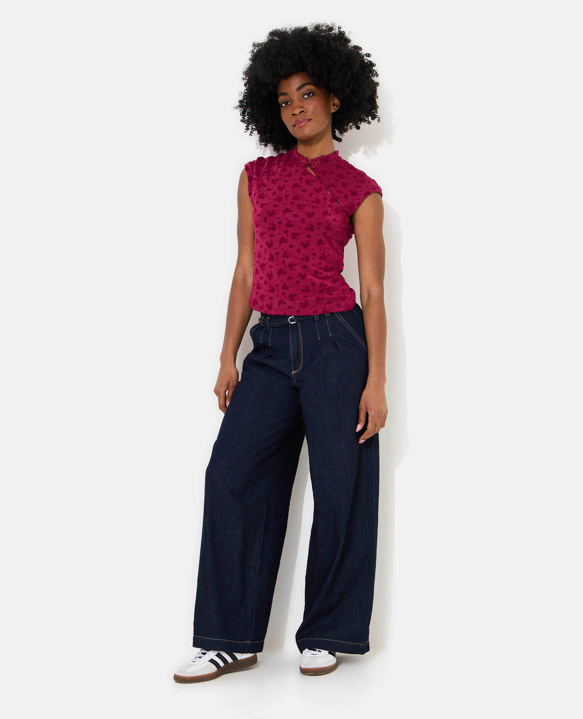 Top col mao en résille avec motif fleurs - Image 3