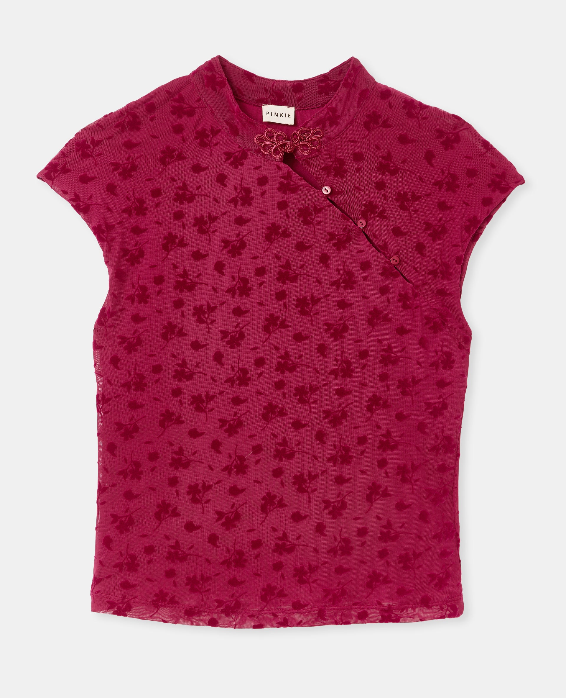 Top col mao en résille avec motif fleurs - Image 4