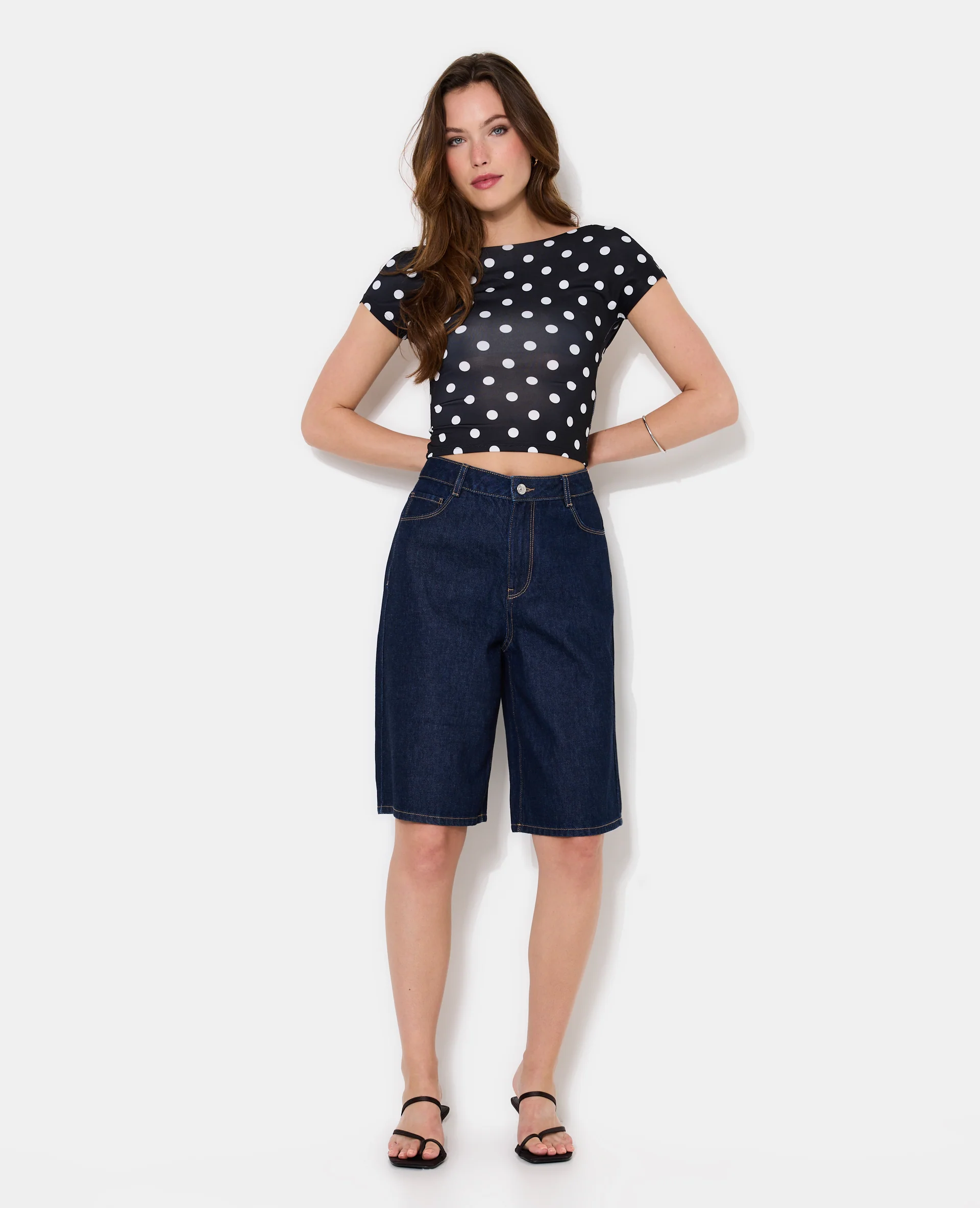 Top court dos ouvert motif pois - Image 3