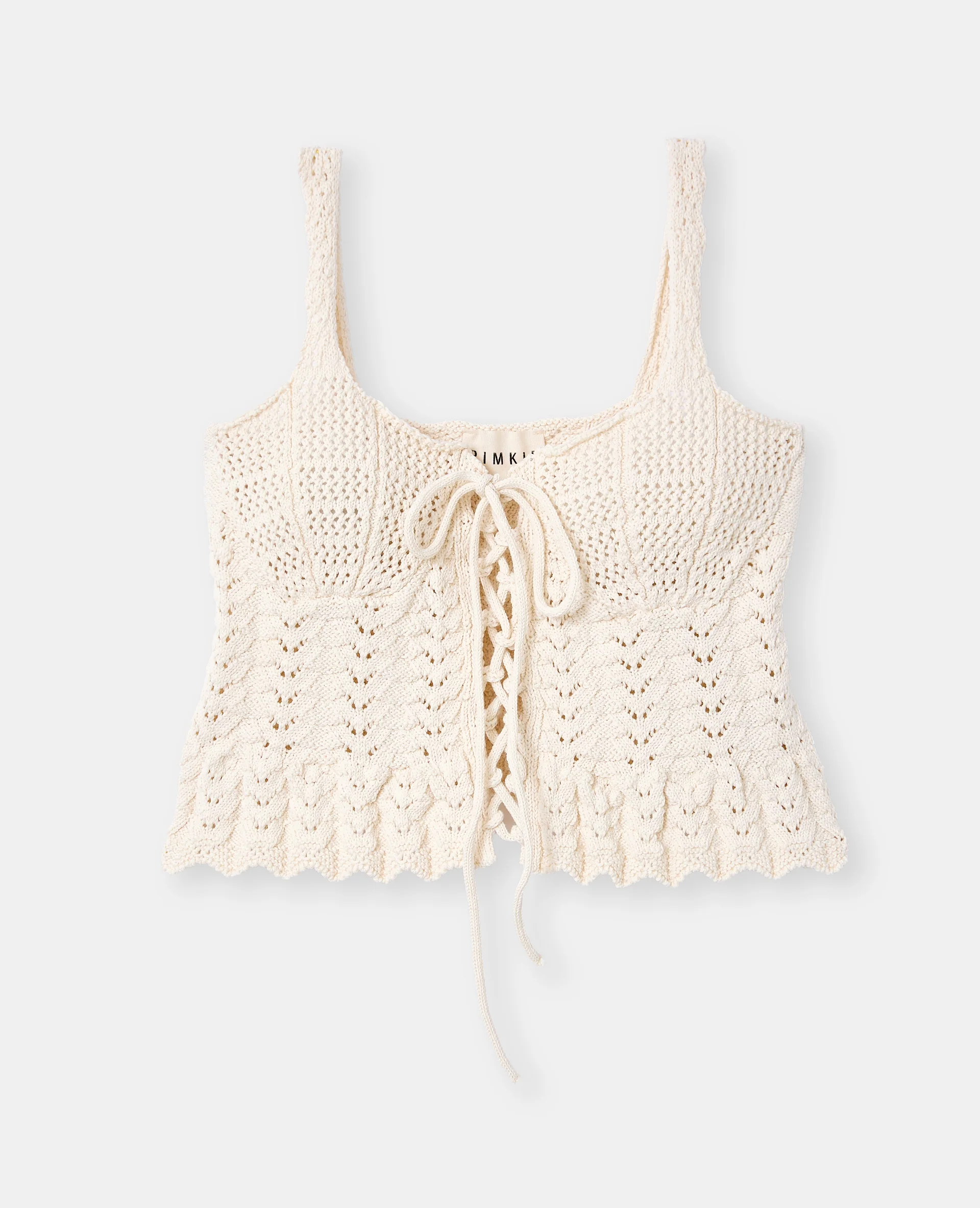 Top court en maille ajourée effet crochet avec laçage - Image 4