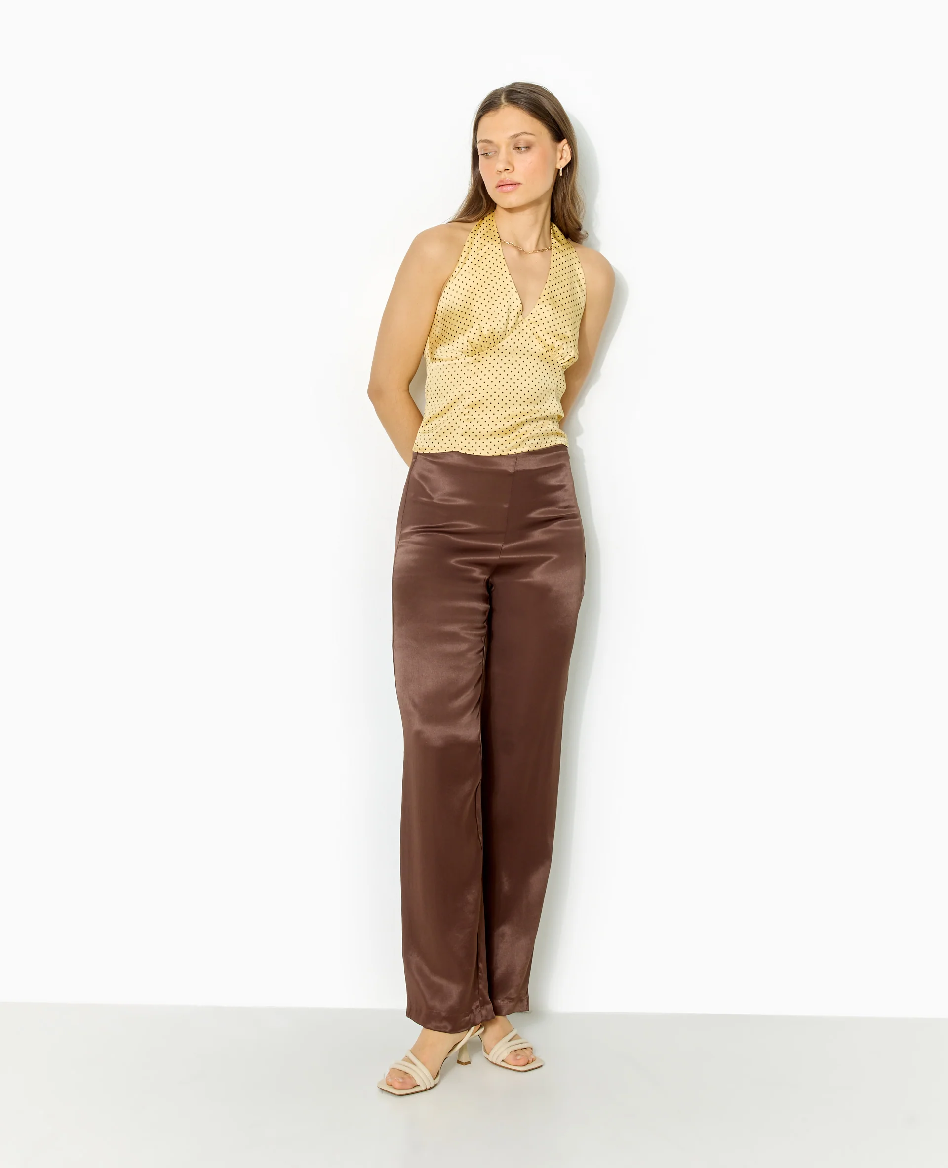 Top dos-nu en satin motif pois - Image 8