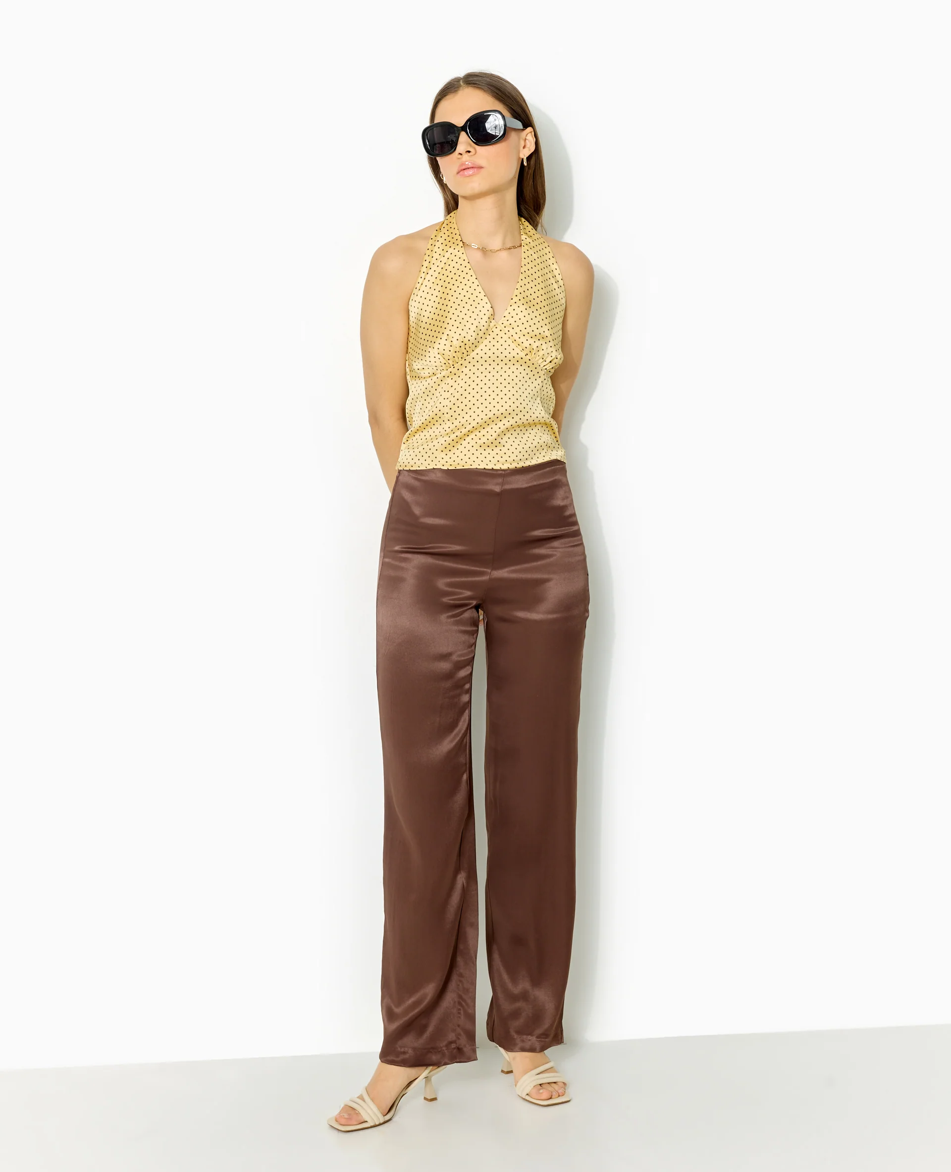 Top dos-nu en satin motif pois - Image 9