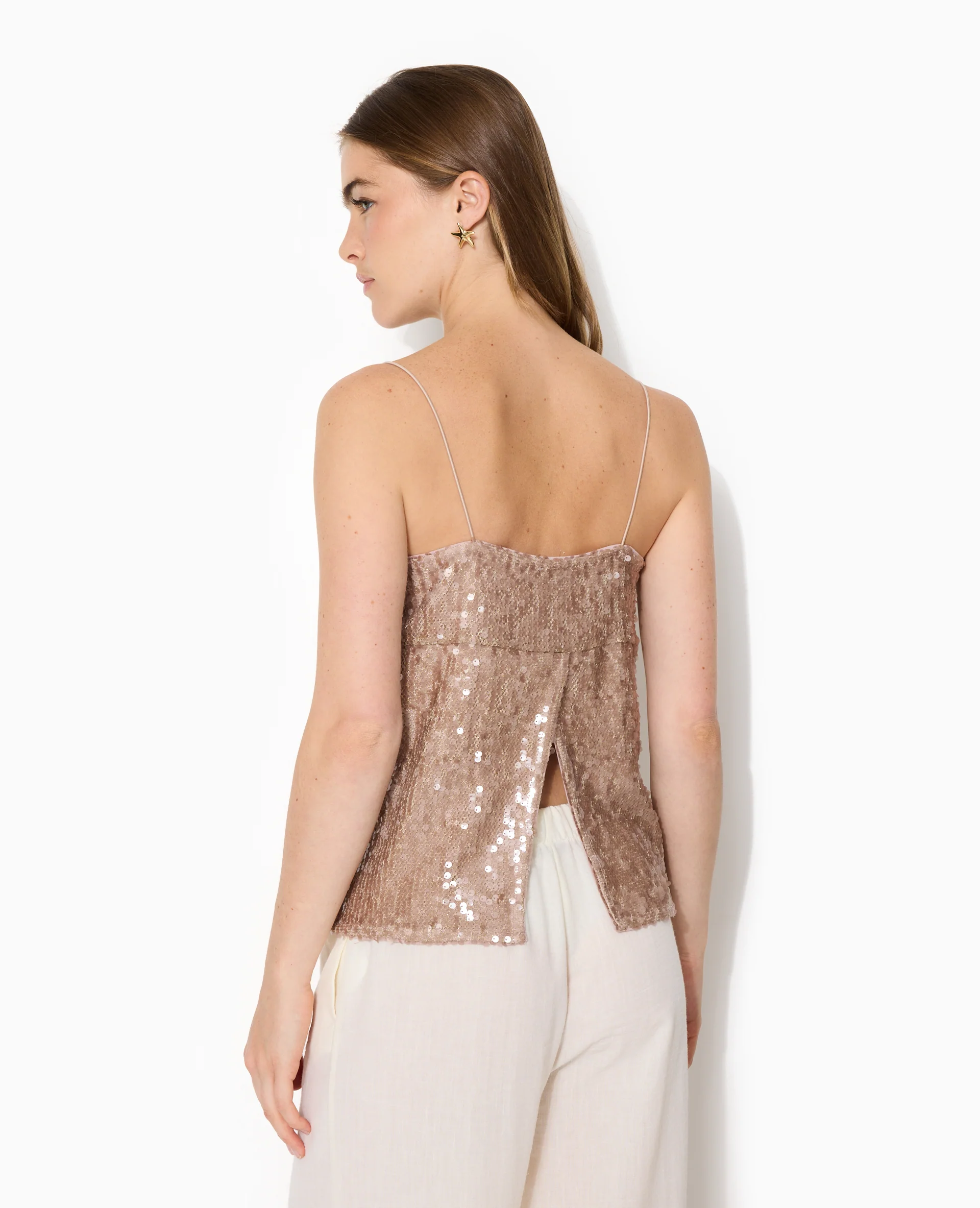 Top dos ouvert en maille ajourée avec sequins - Image 6