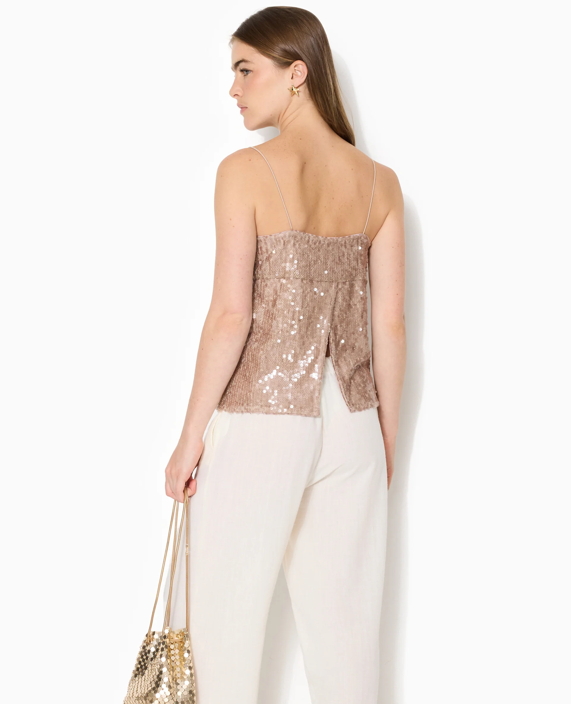 Top dos ouvert en maille ajourée avec sequins - Image 7