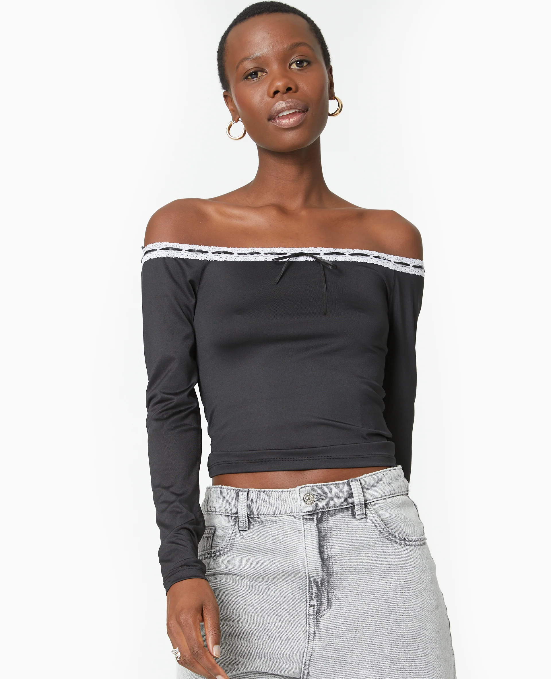 Top encolure Bardot avec noeud contrasté - Image 5