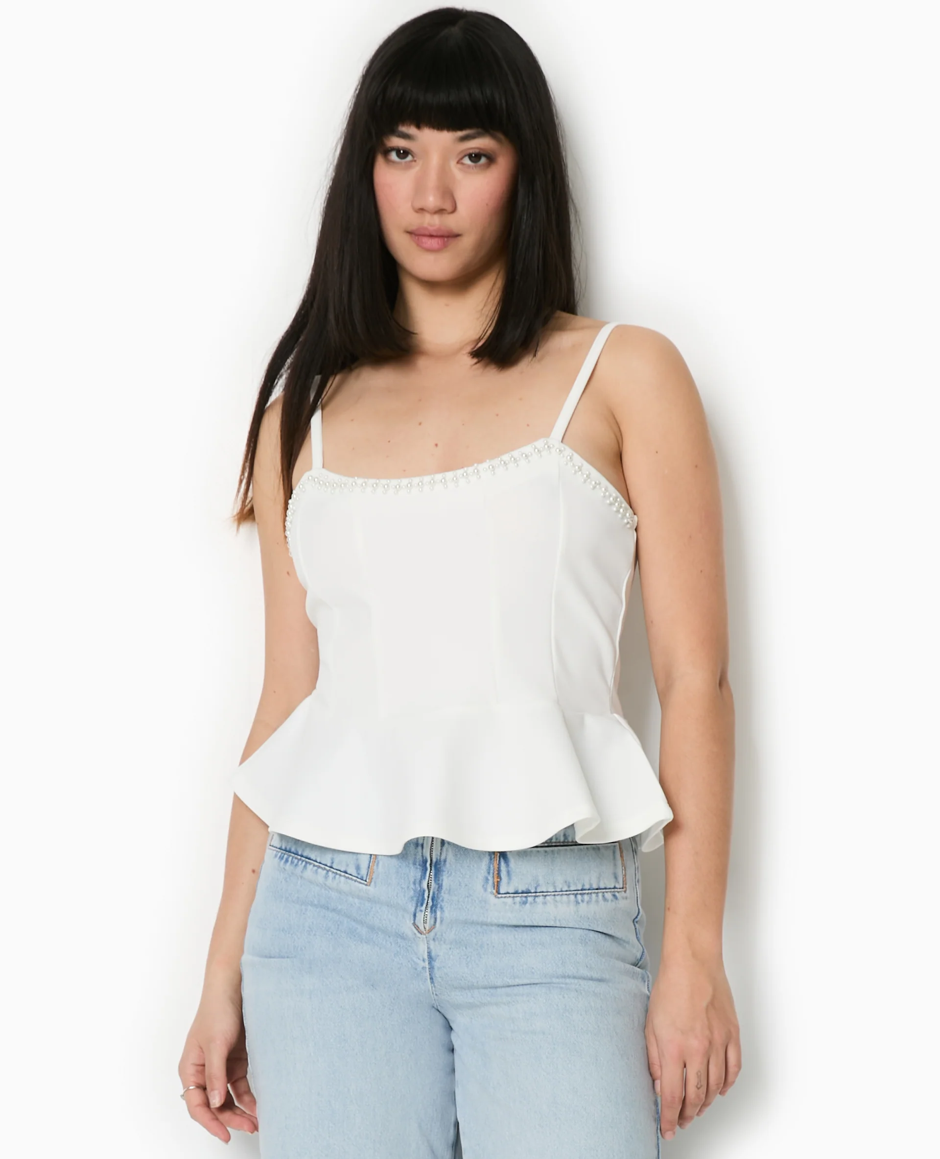 Top peplum à bretelles avec perles - Image 4