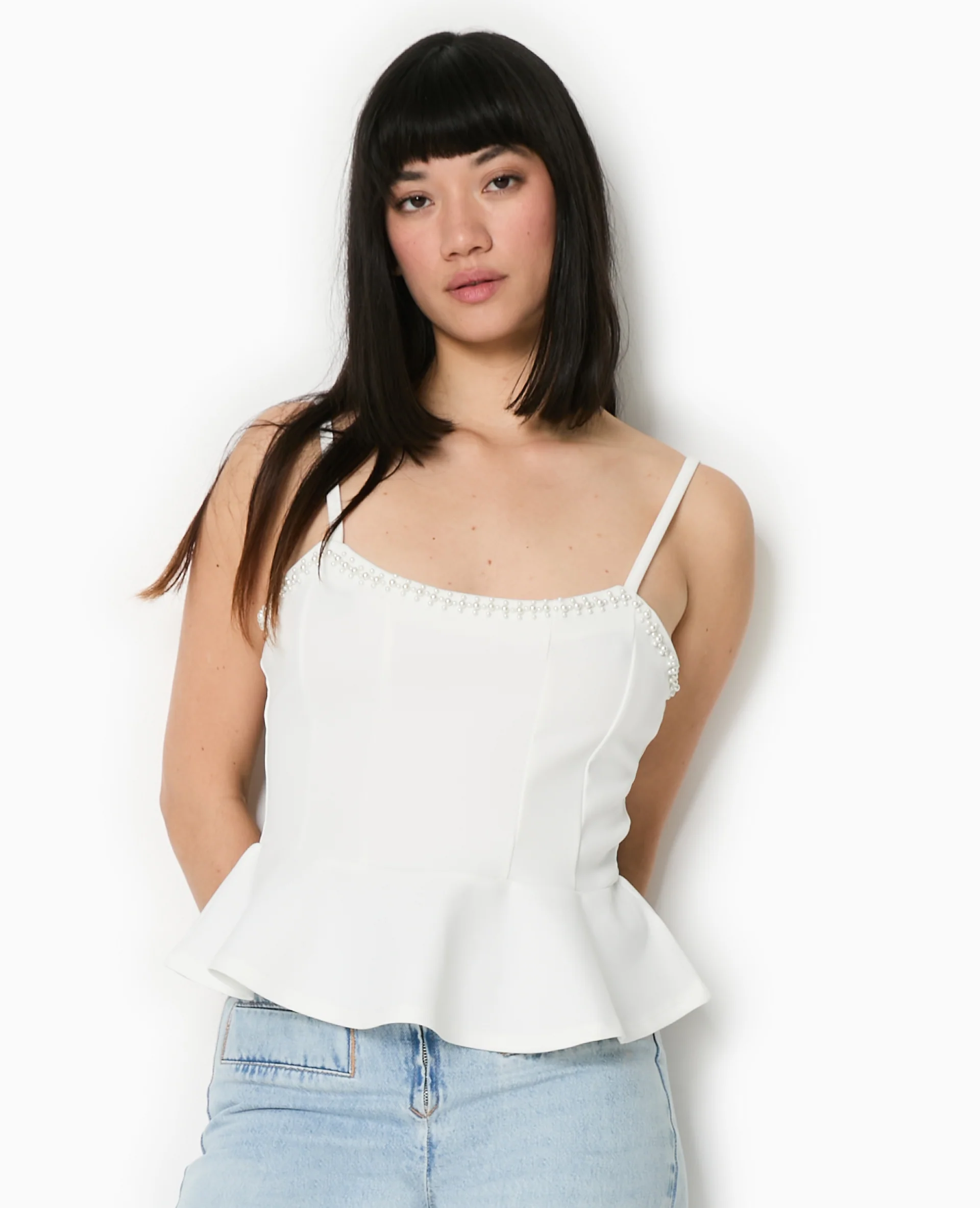 Top peplum à bretelles avec perles - Image 7