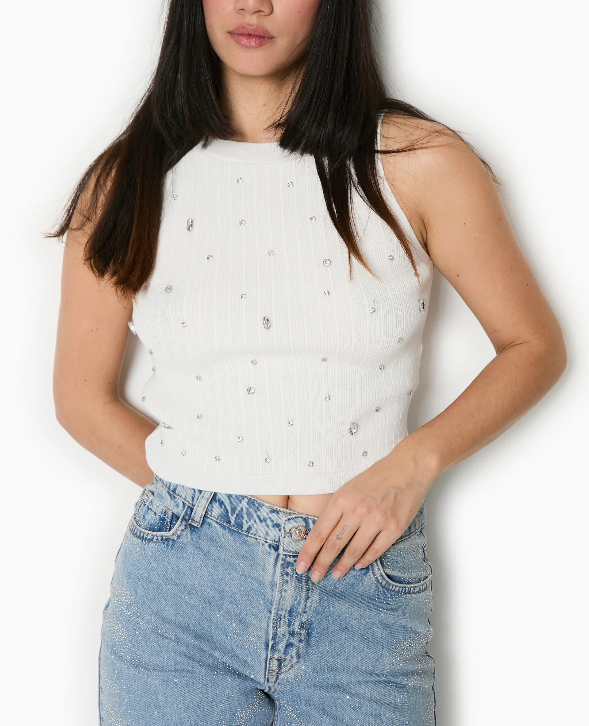Top sans manches en maille avec strass - Image 5