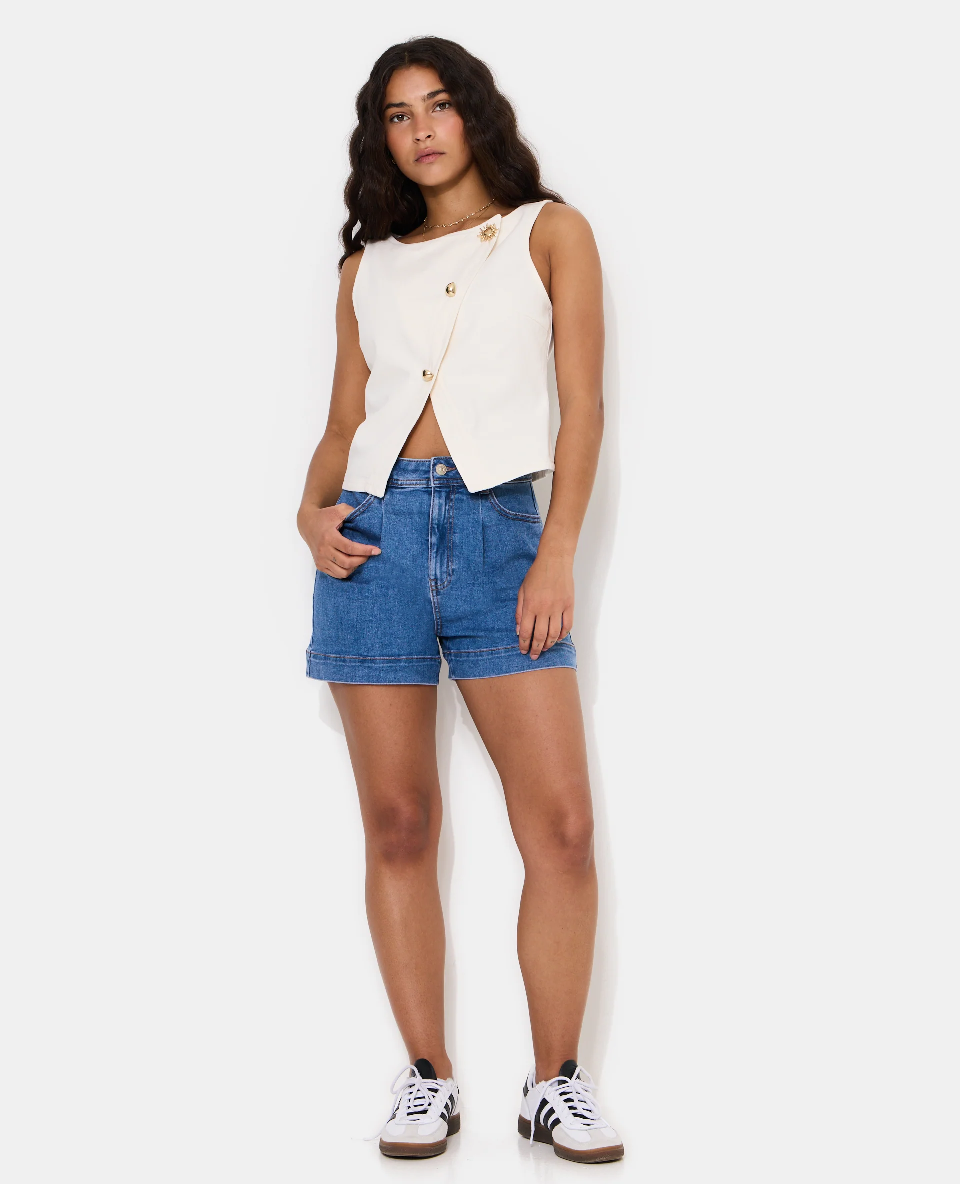 Top sans manches façon gilet barman boutons bijoux - Image 3