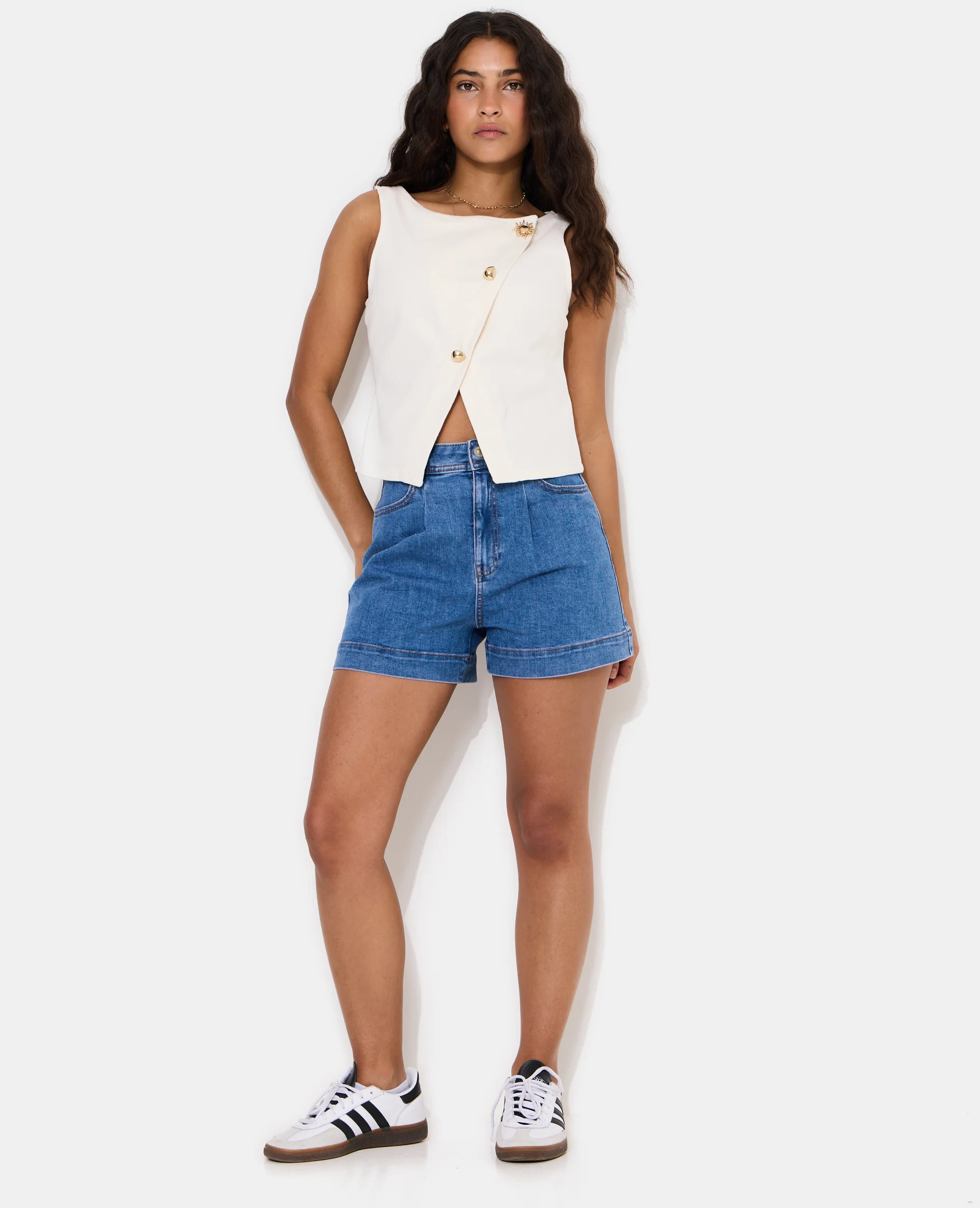 Top sans manches façon gilet barman boutons bijoux - Image 5