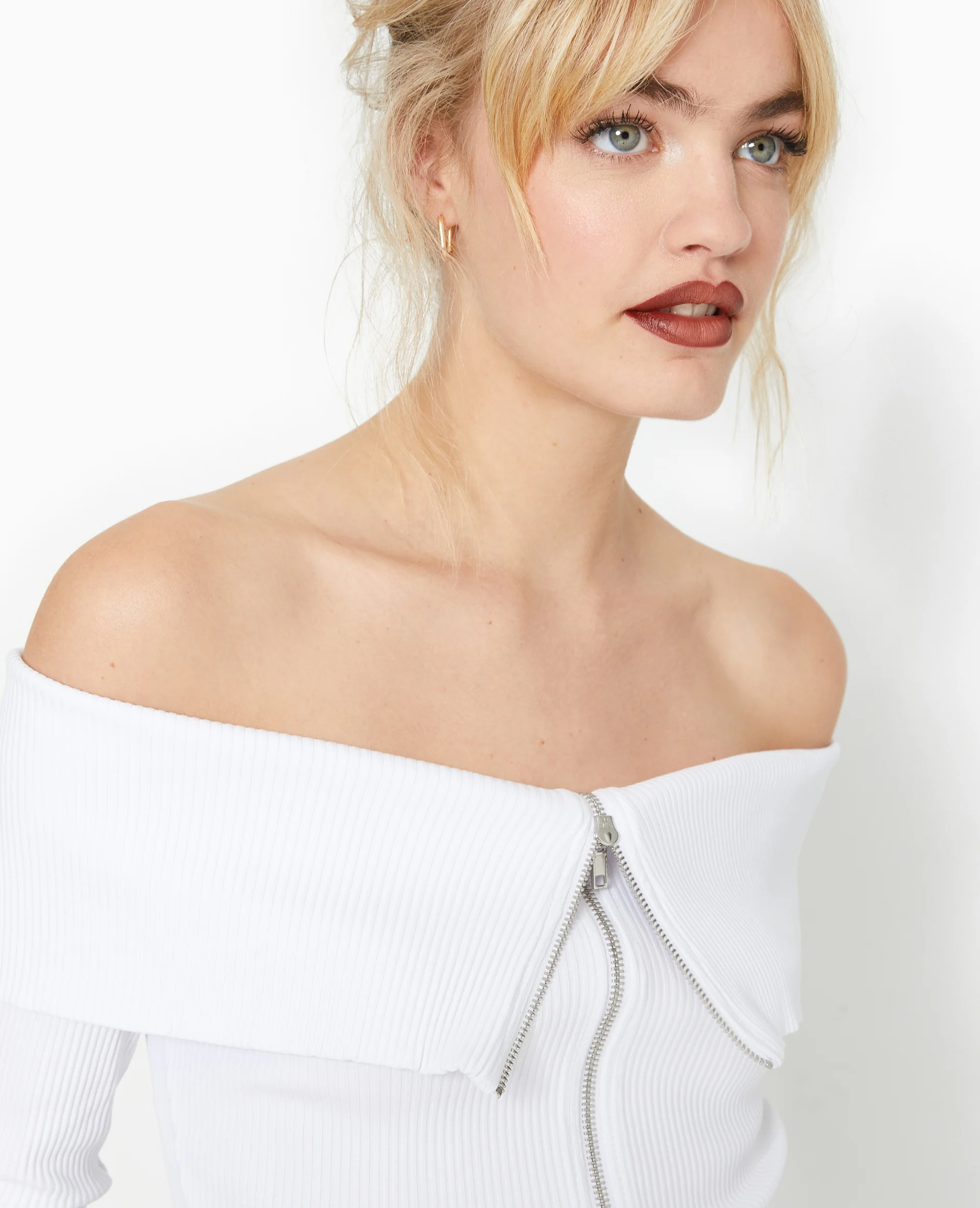 Top zippé encolure Bardot - Image 2