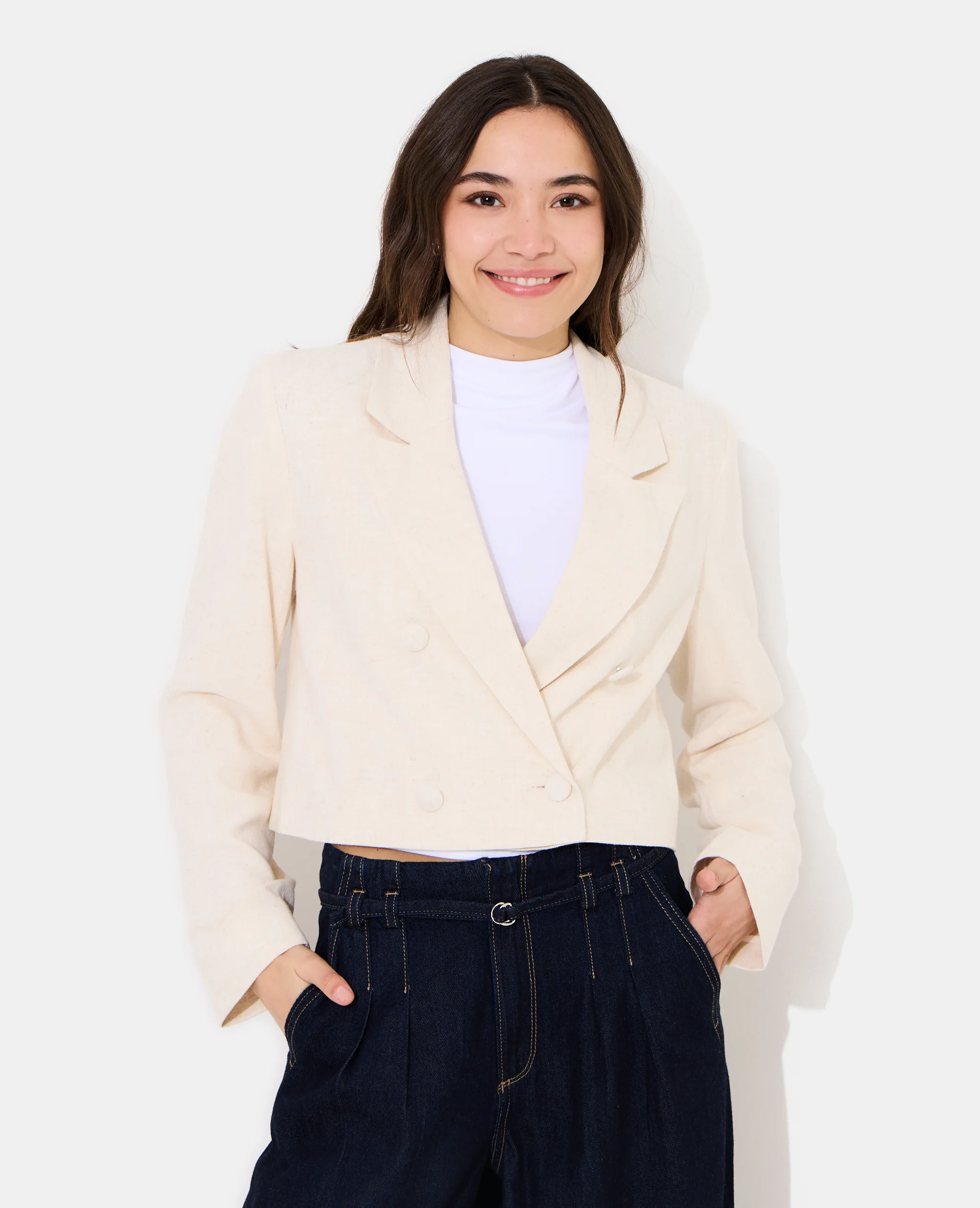 Veste blazer courte avec lin