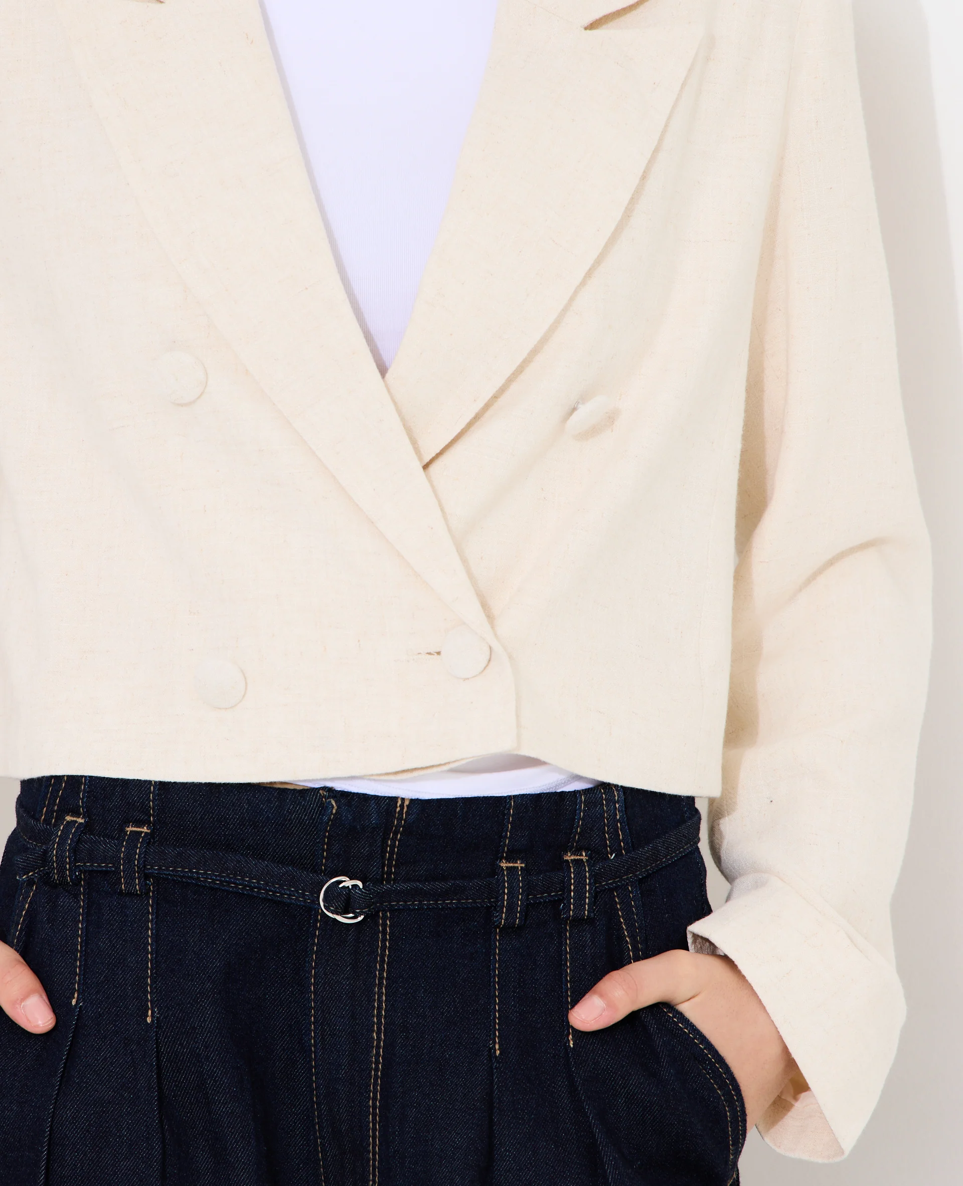 Veste blazer courte avec lin - Image 2