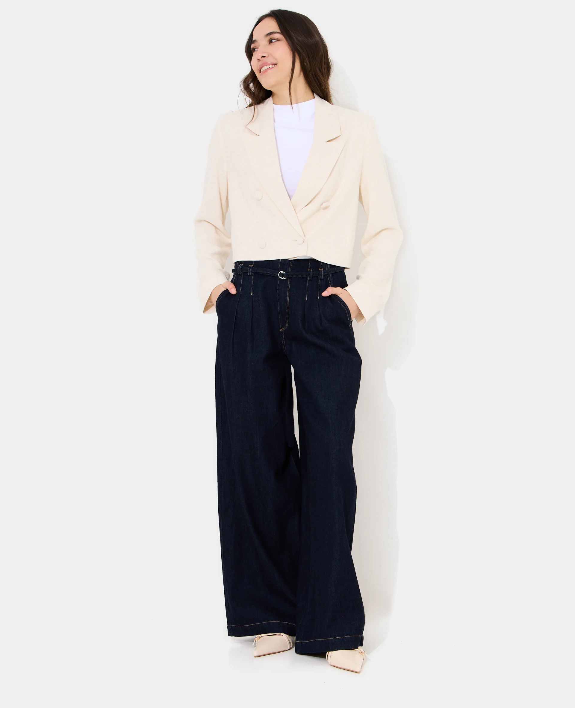 Veste blazer courte avec lin - Image 3