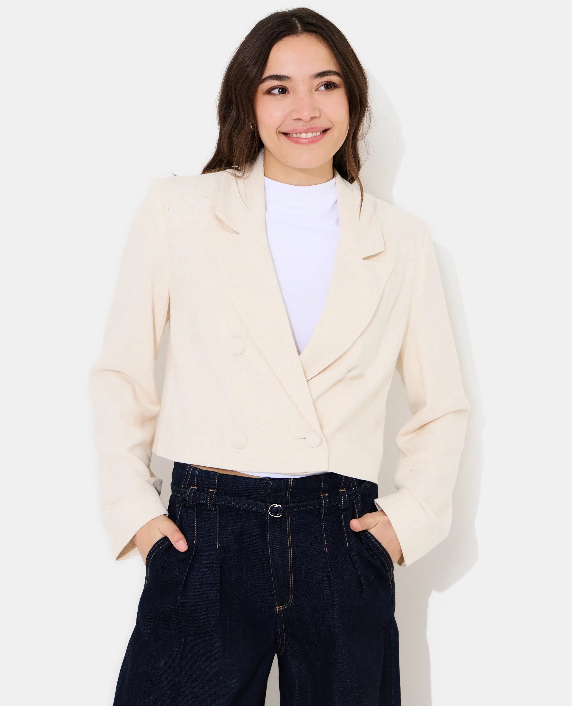 Veste blazer courte avec lin - Image 5