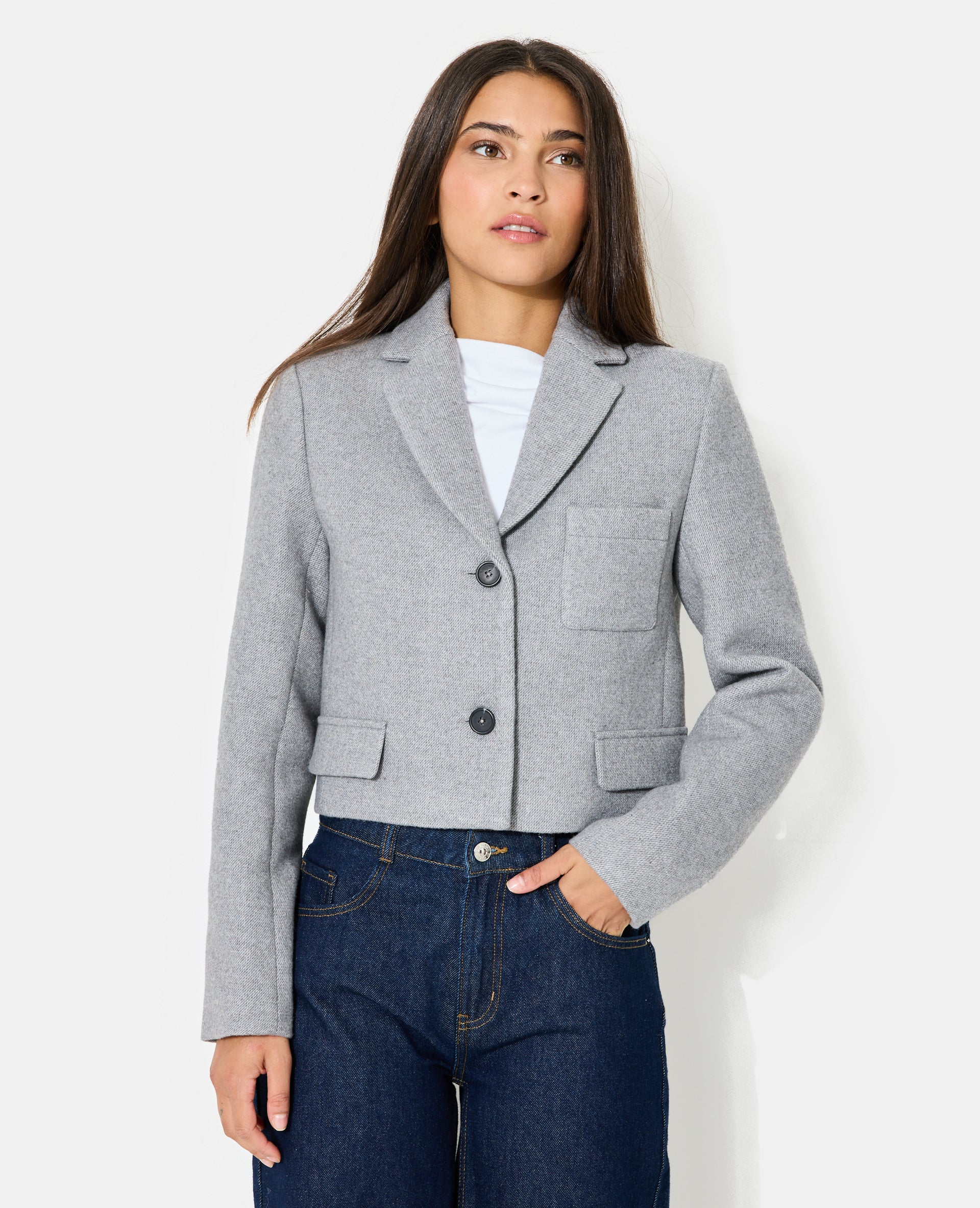 Veste blazer courte en tissu épais avec laine - Image 5