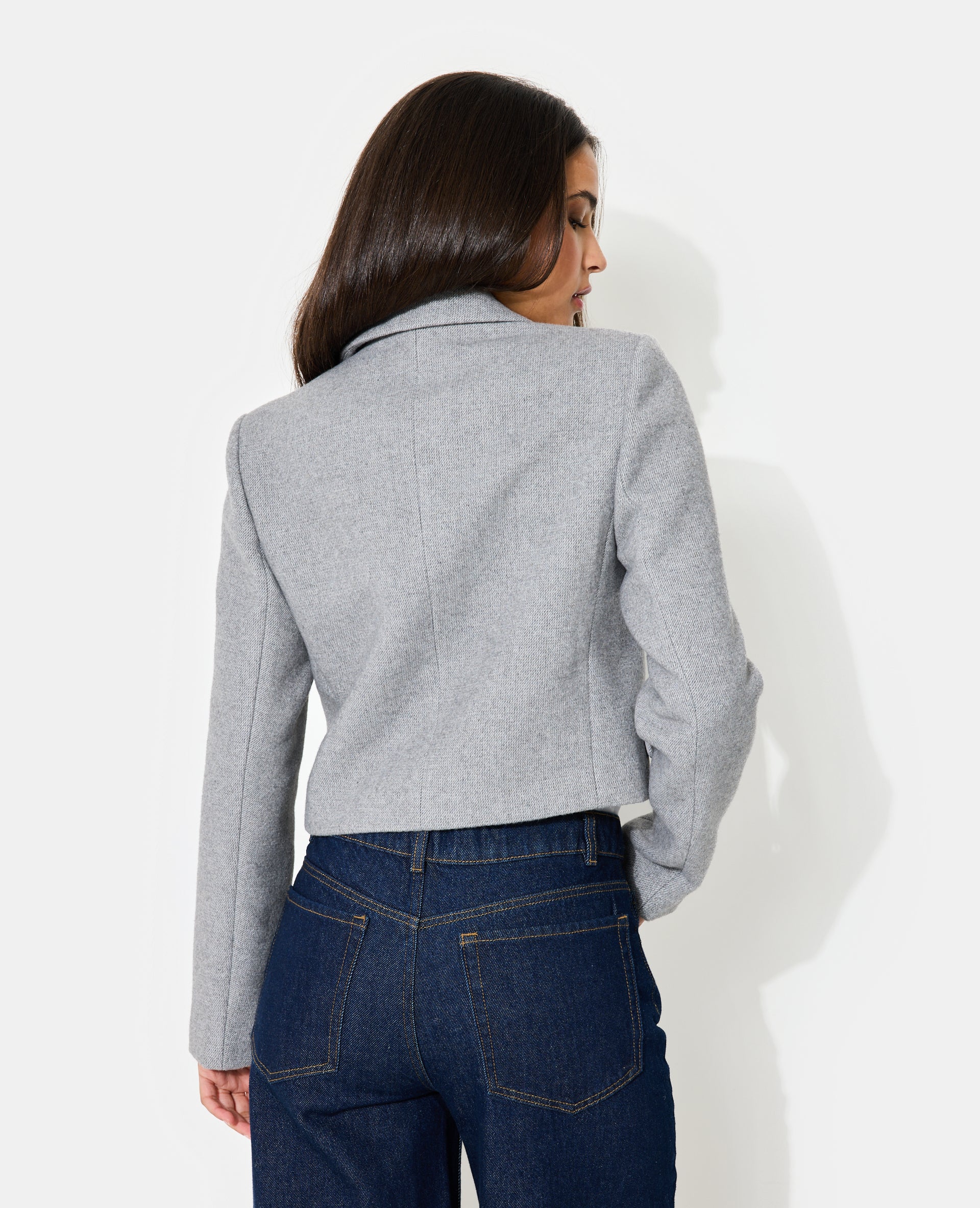 Veste blazer courte en tissu épais avec laine - Image 6