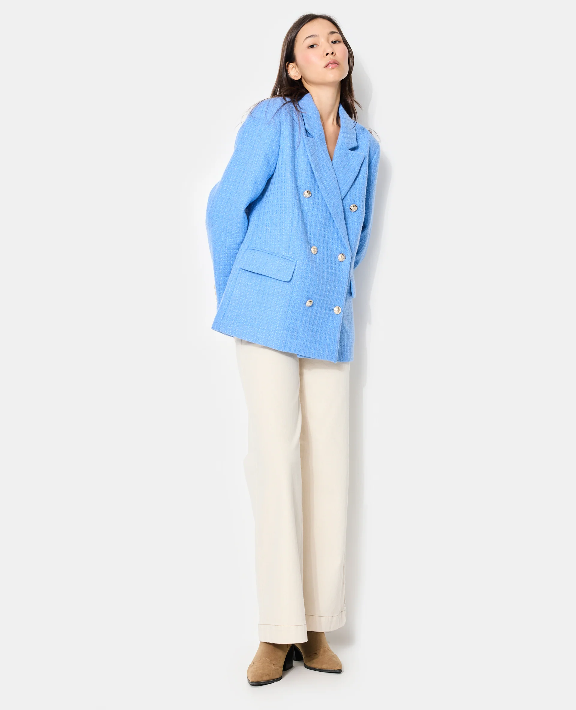 Veste blazer en tweed avec boutons écussons - Image 3