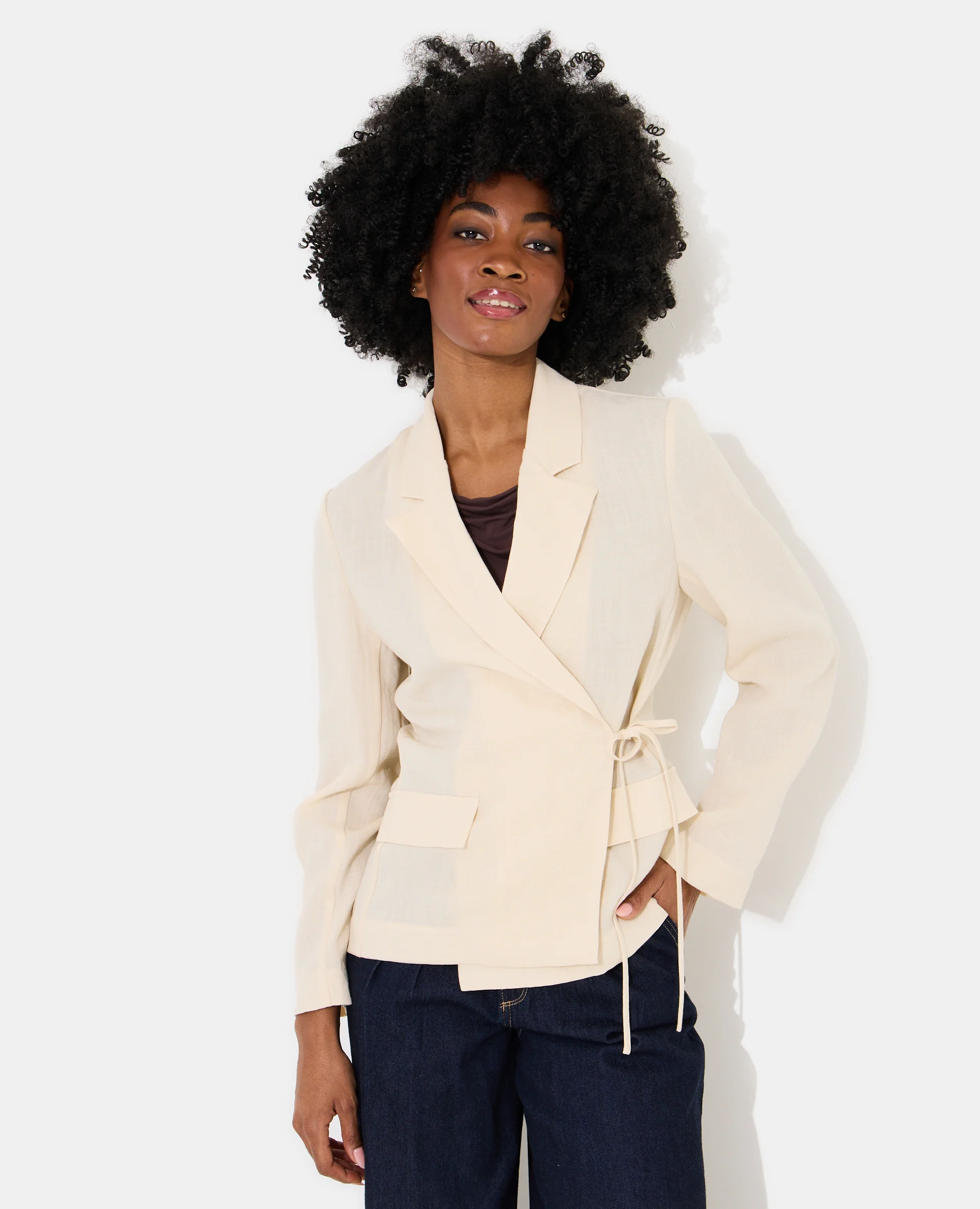Veste blazer fluide portefeuille avec nouette