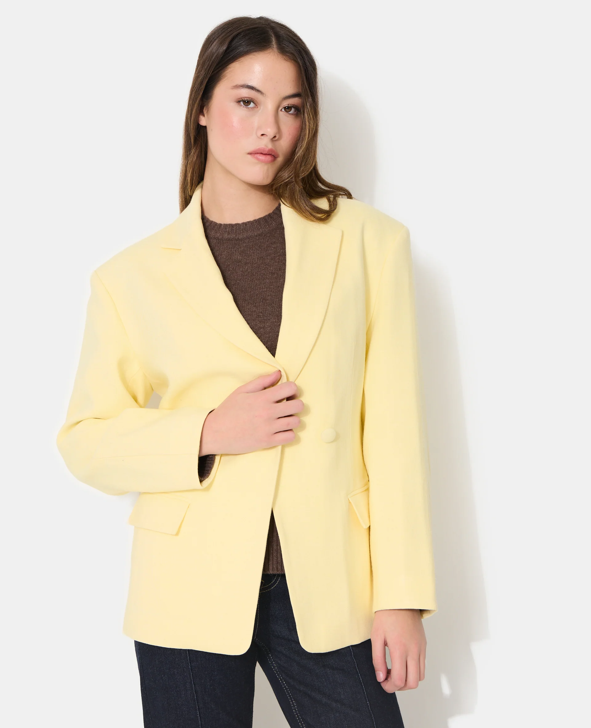 Veste blazer long et cintré en tissu effet lin - Image 5