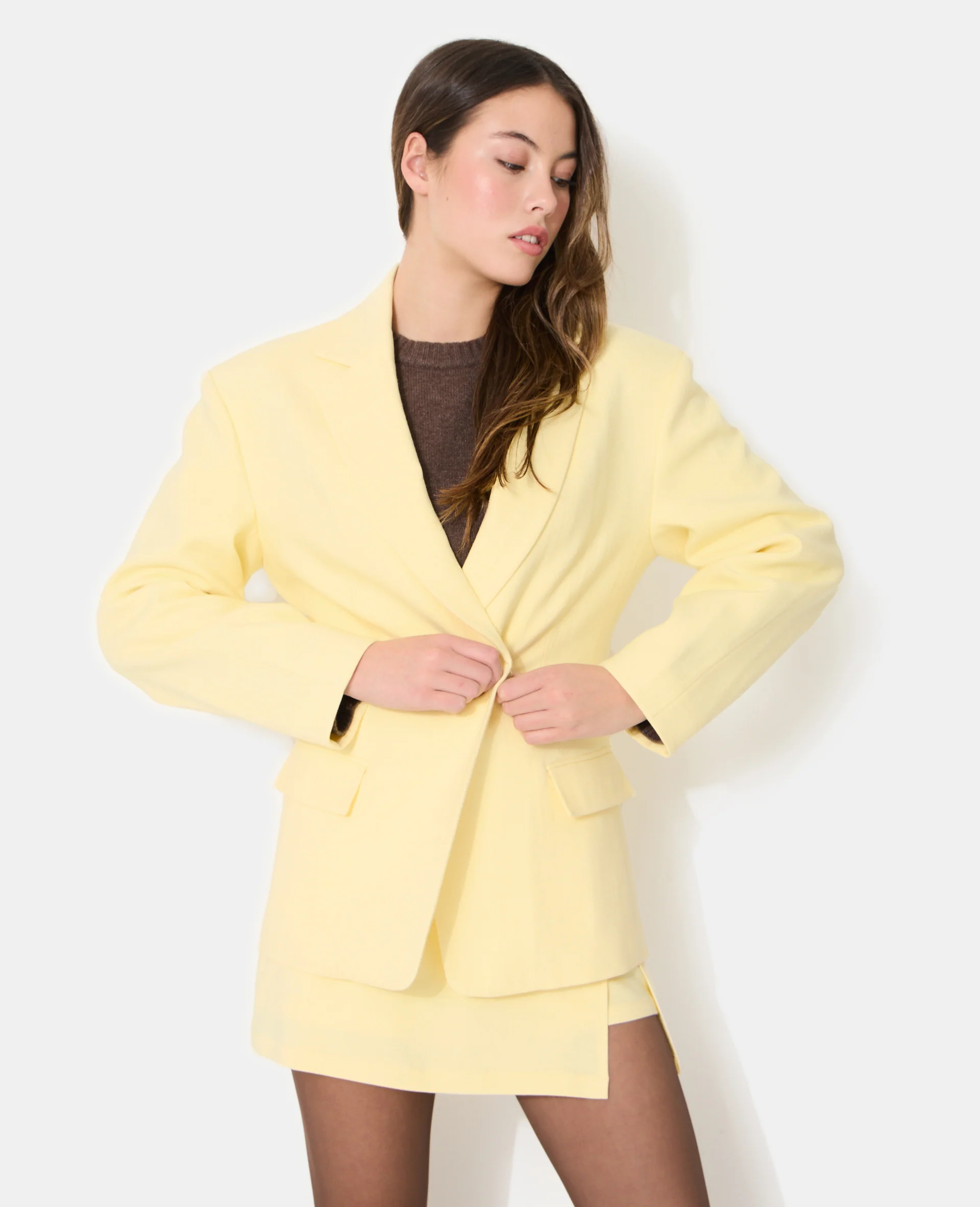 Veste blazer long et cintré en tissu effet lin - Image 7