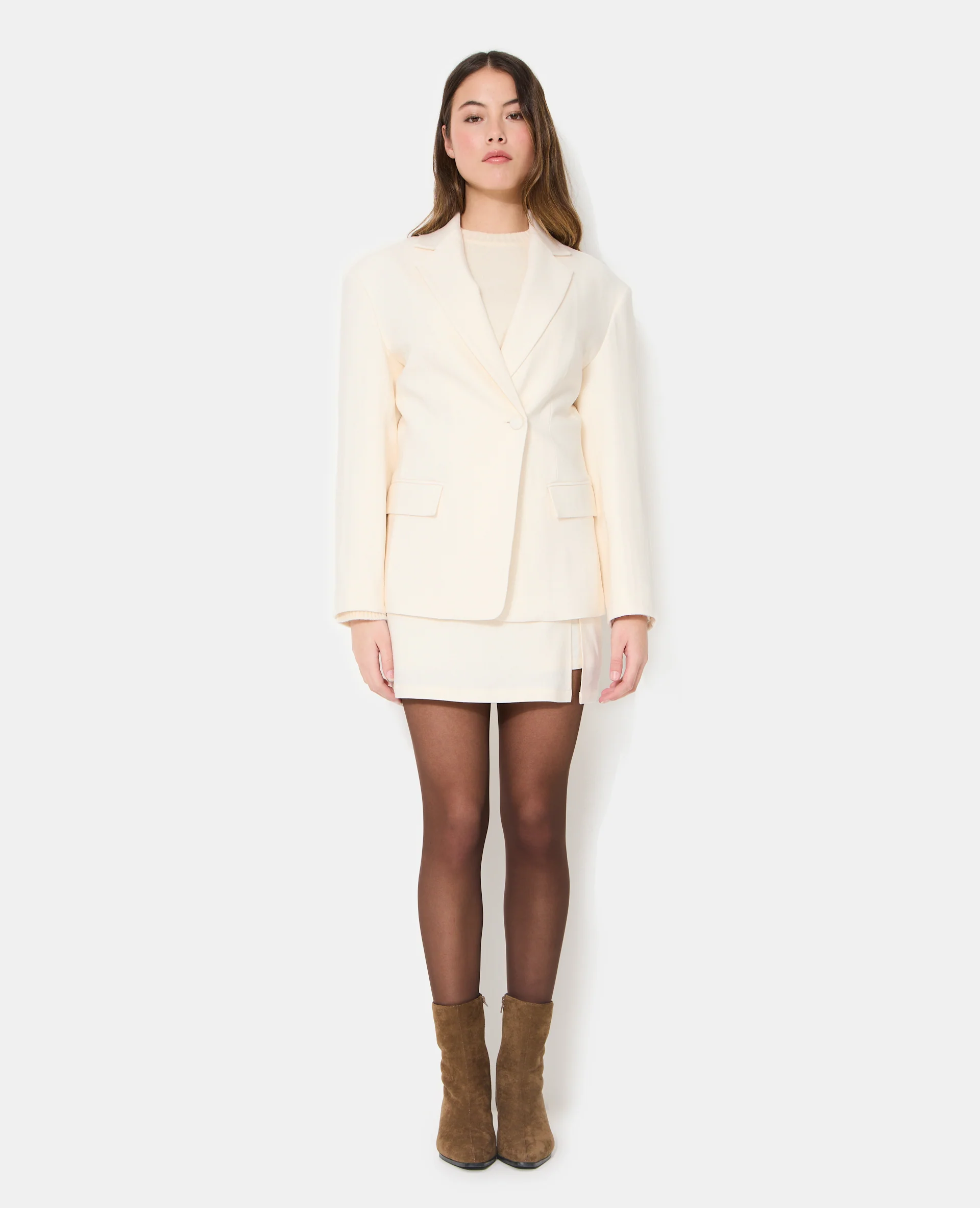 Veste blazer long et cintré en tissu effet lin - Image 7