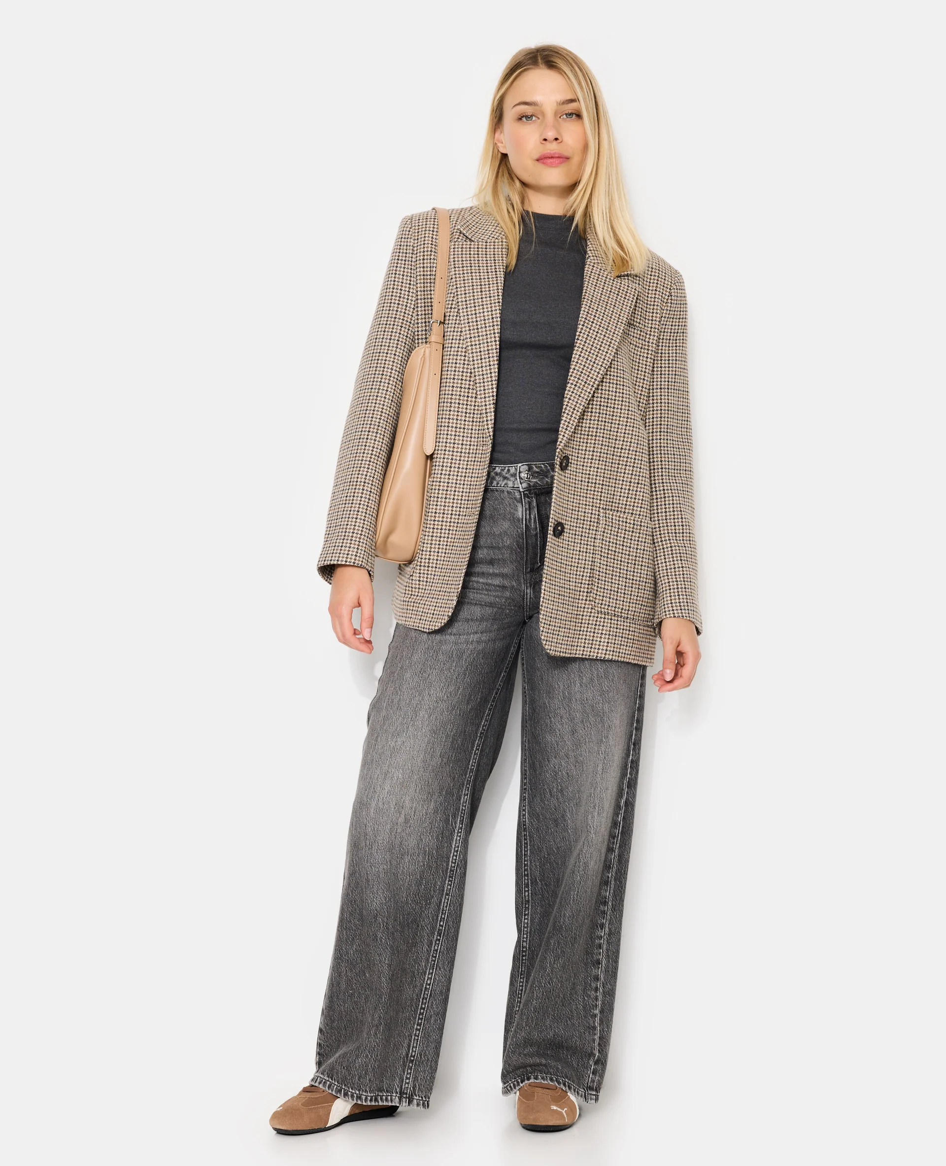 Veste blazer oversize en tissu chaud motif pied-de-poule - Image 3