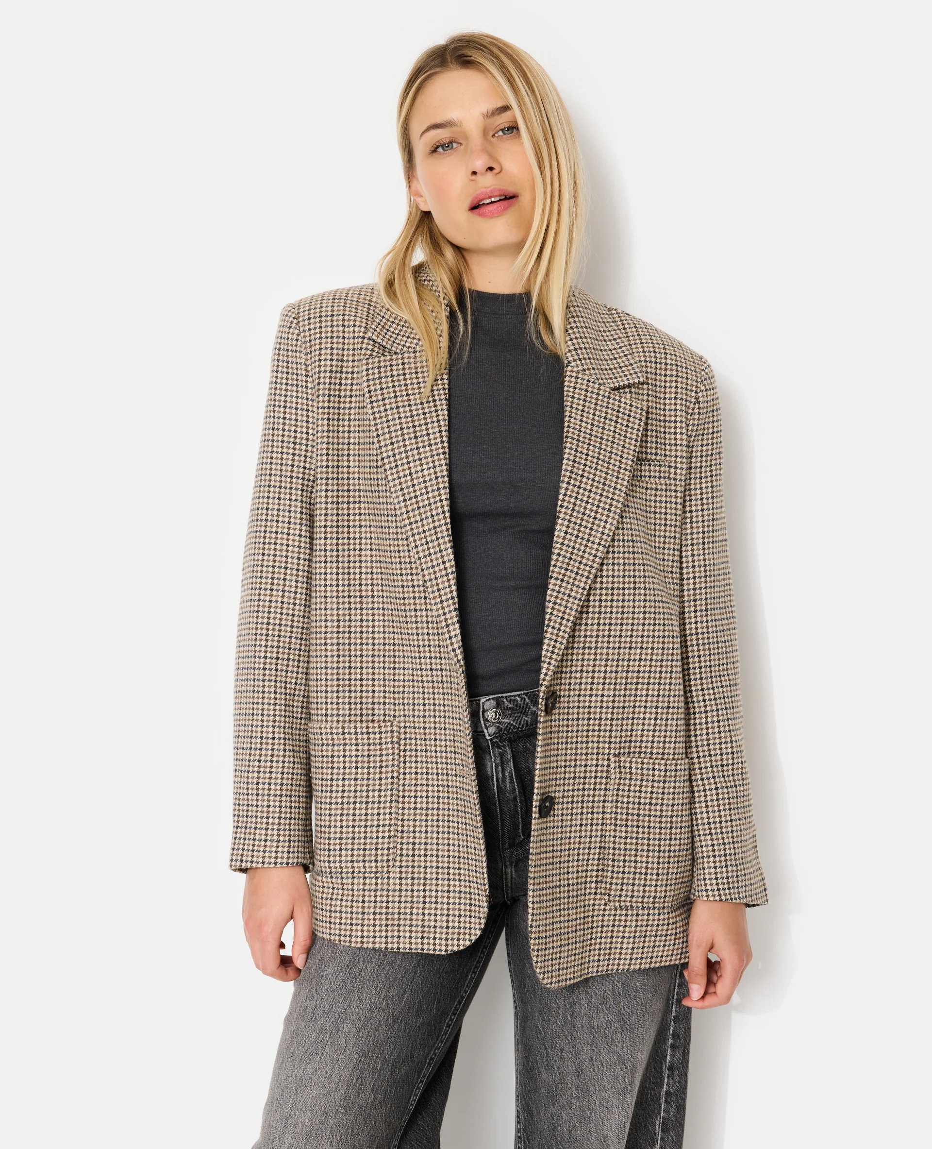Veste blazer oversize en tissu chaud motif pied-de-poule - Image 5
