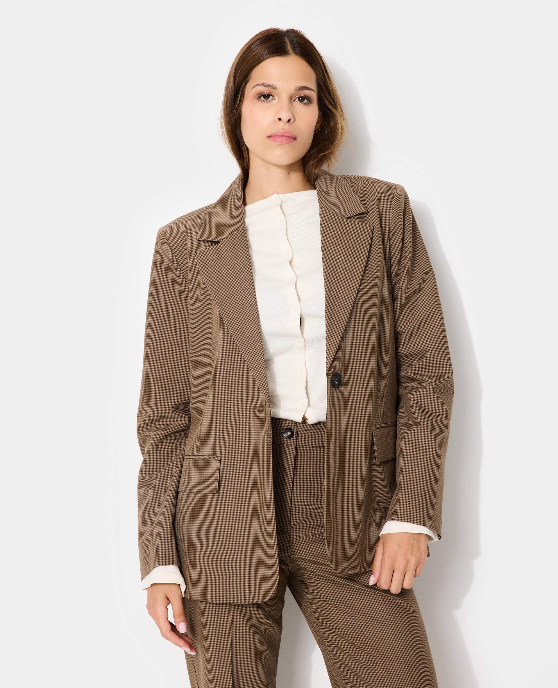 Veste blazer oversize motif mini pied-de-poule - Image 5