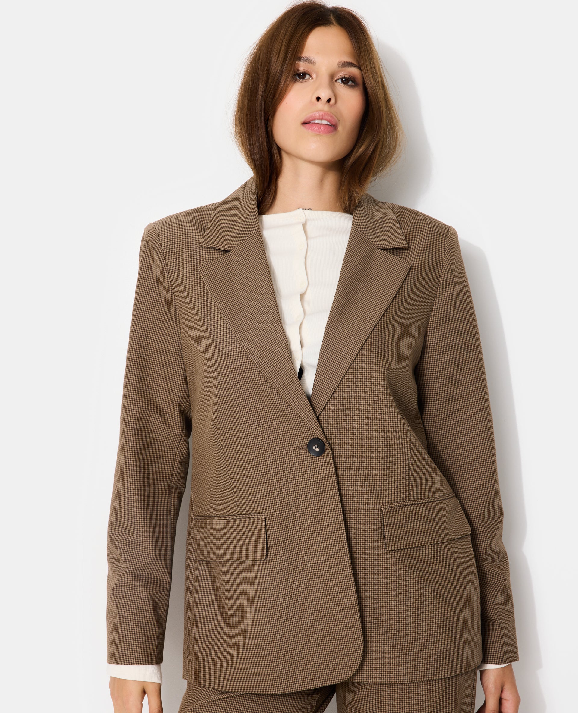 Veste blazer oversize motif mini pied-de-poule - Image 7
