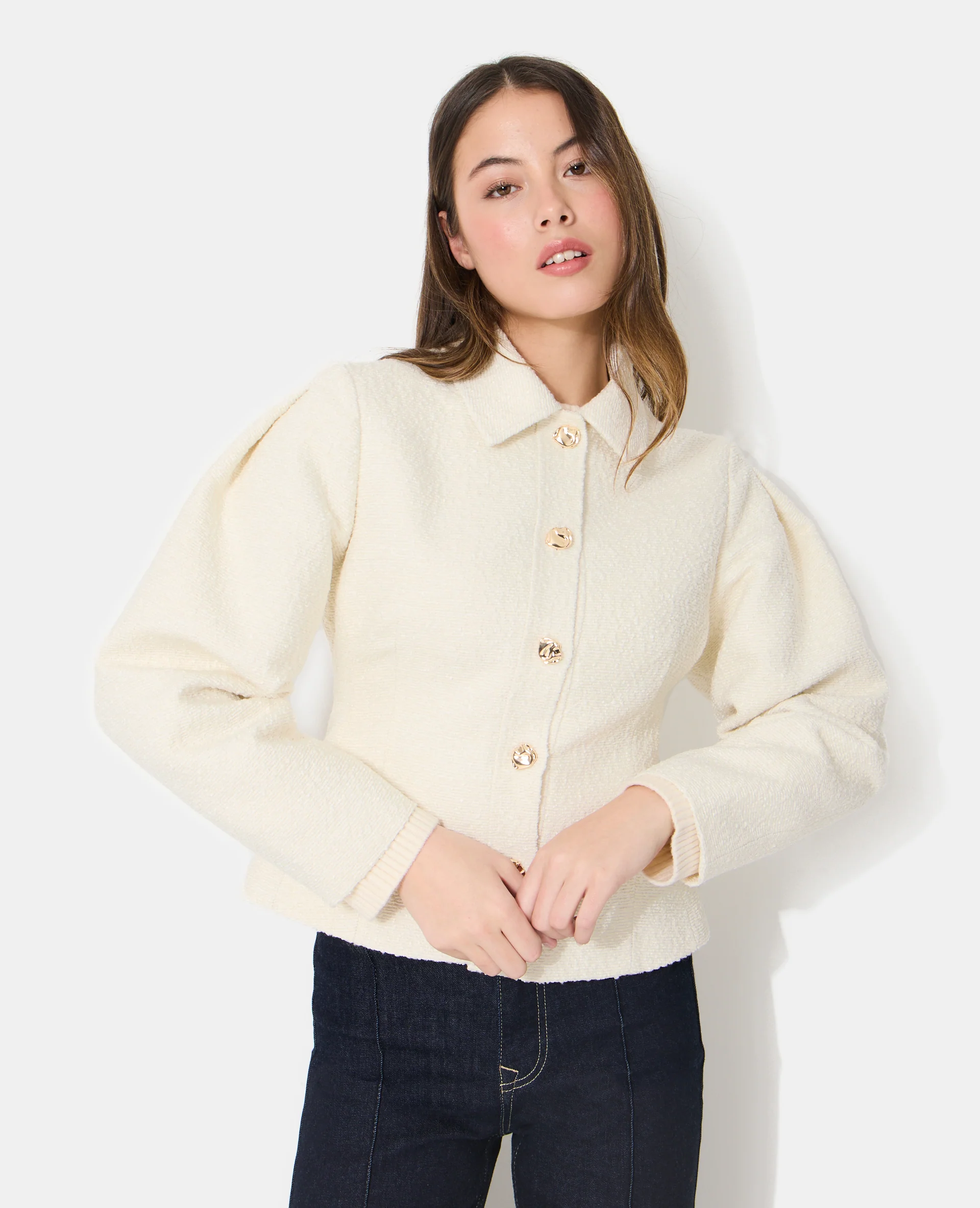 Veste cintrée en tweed avec boutons bijoux - Image 5