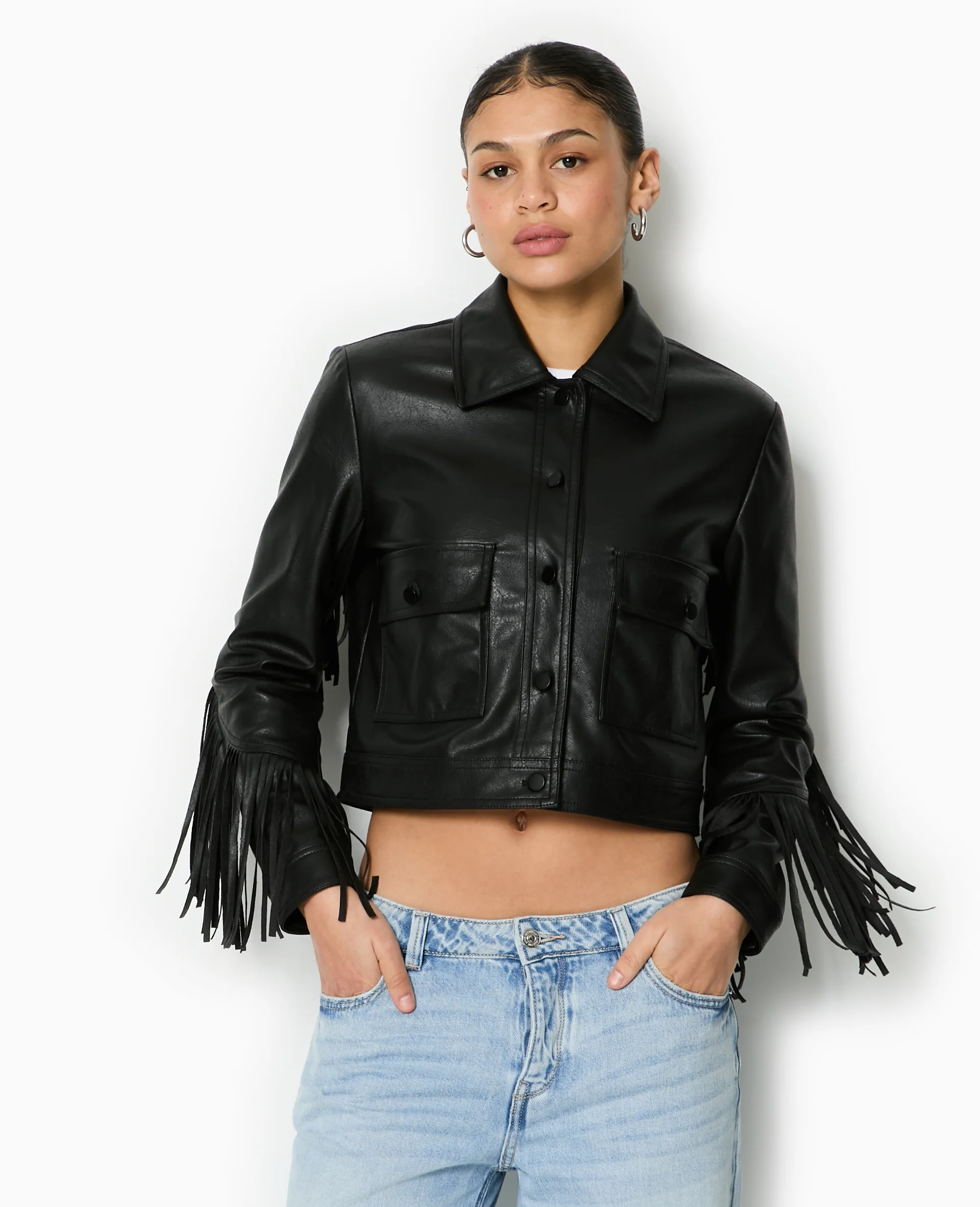 Veste courte en simili avec franges - Image 5
