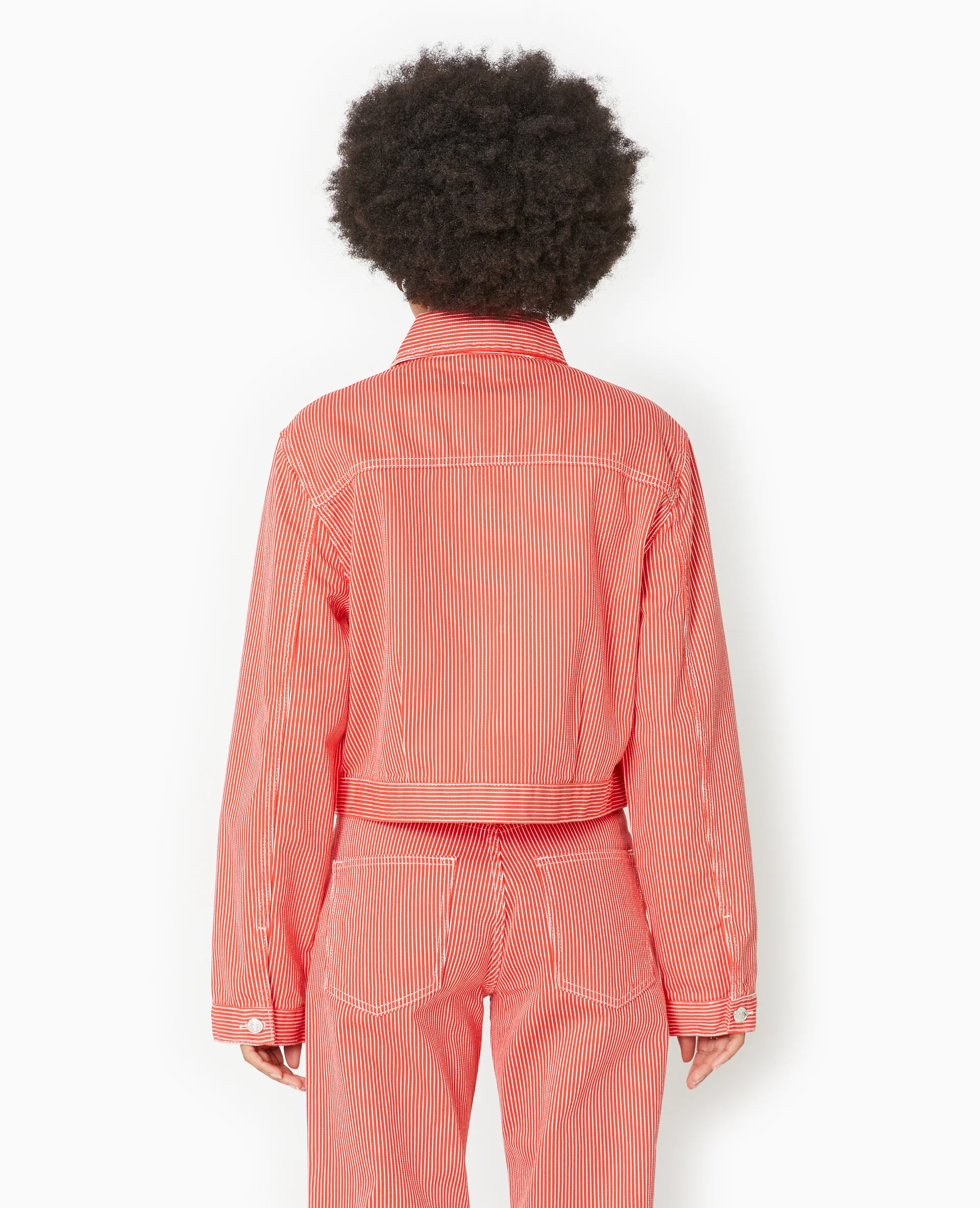 Veste courte en toile avec fines rayures - Image 6