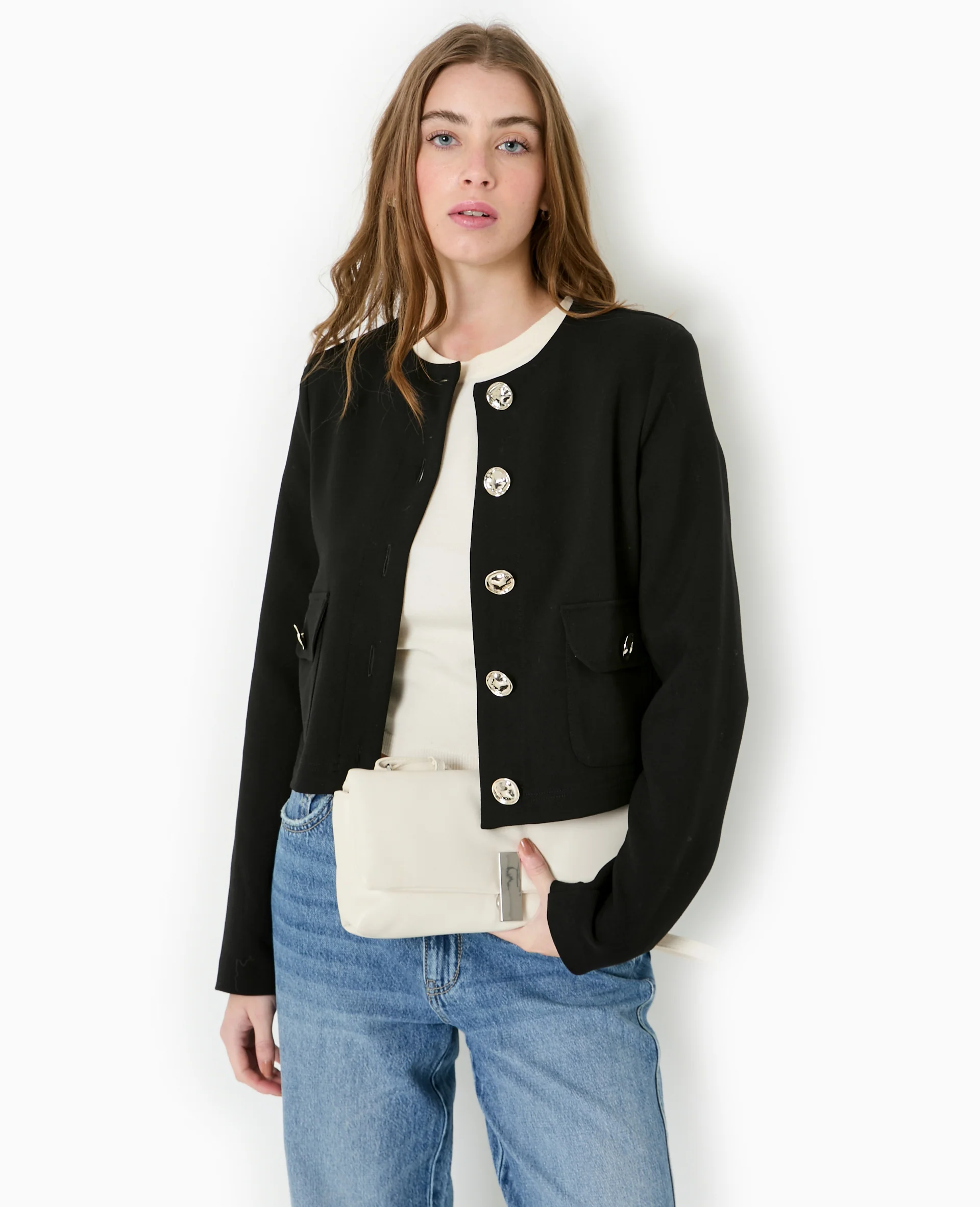 Veste droite et courte avec boutons fantaisie - Image 5