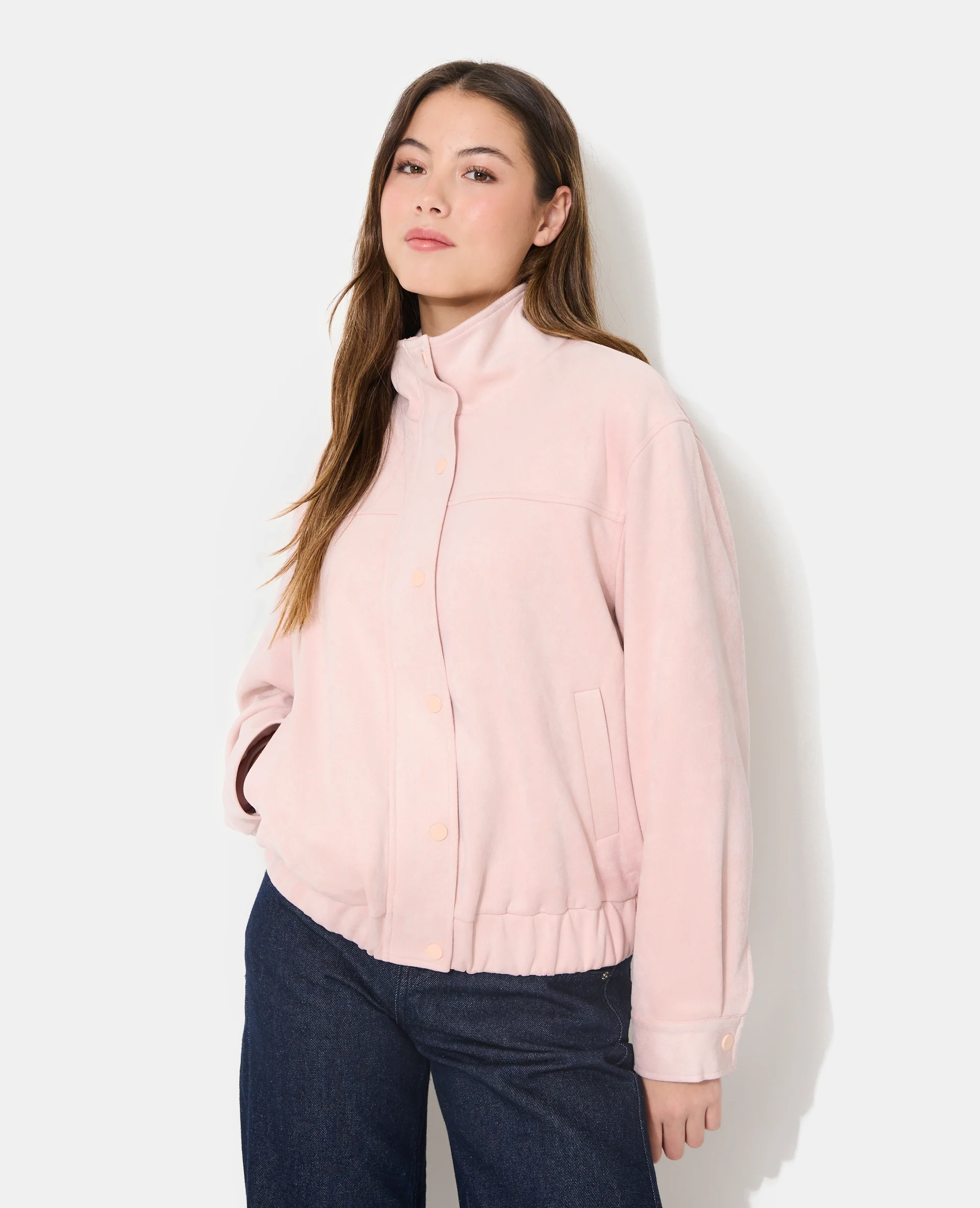 Veste en suédine col montant
