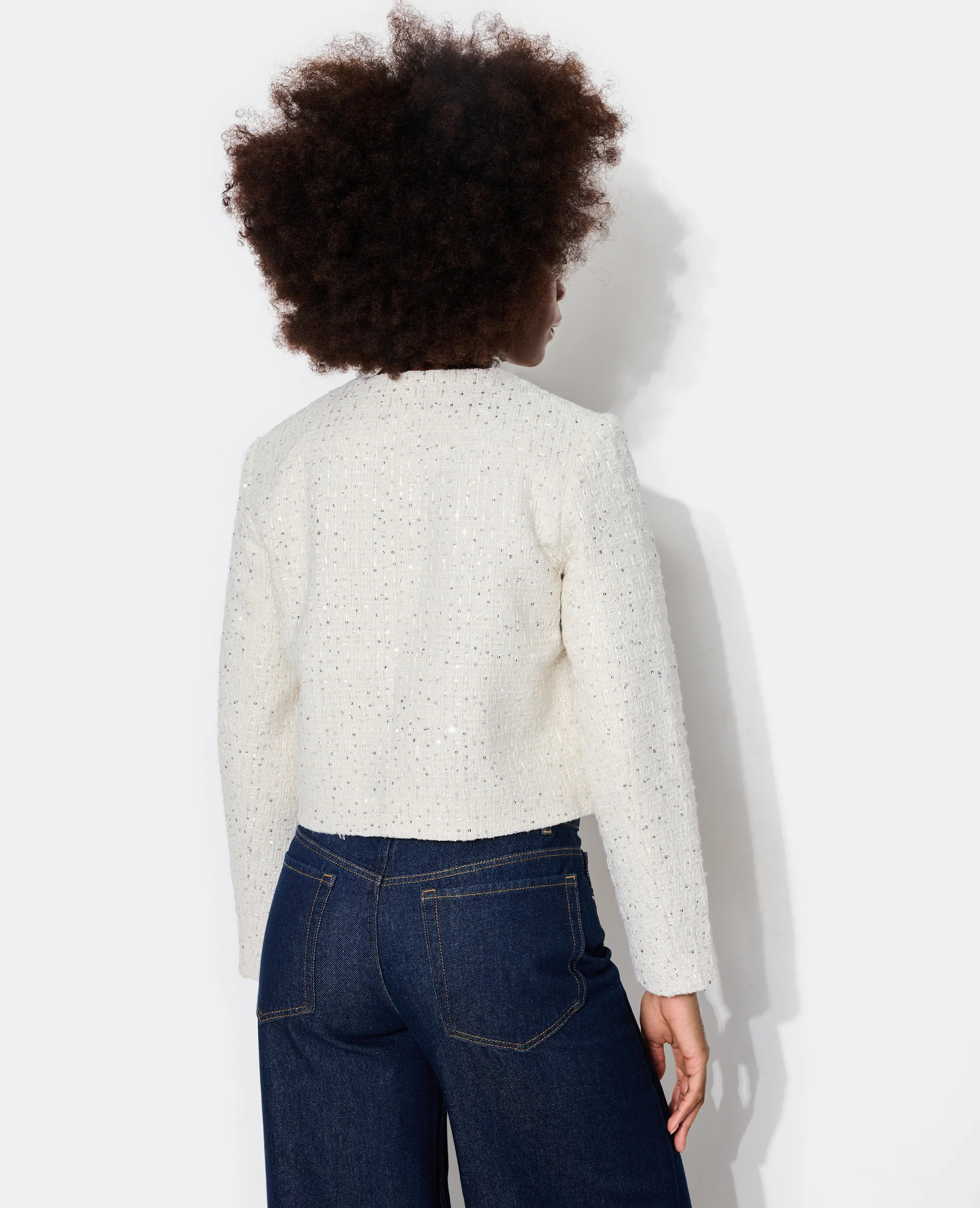 Veste en tweed col rond avec sequins - Image 6