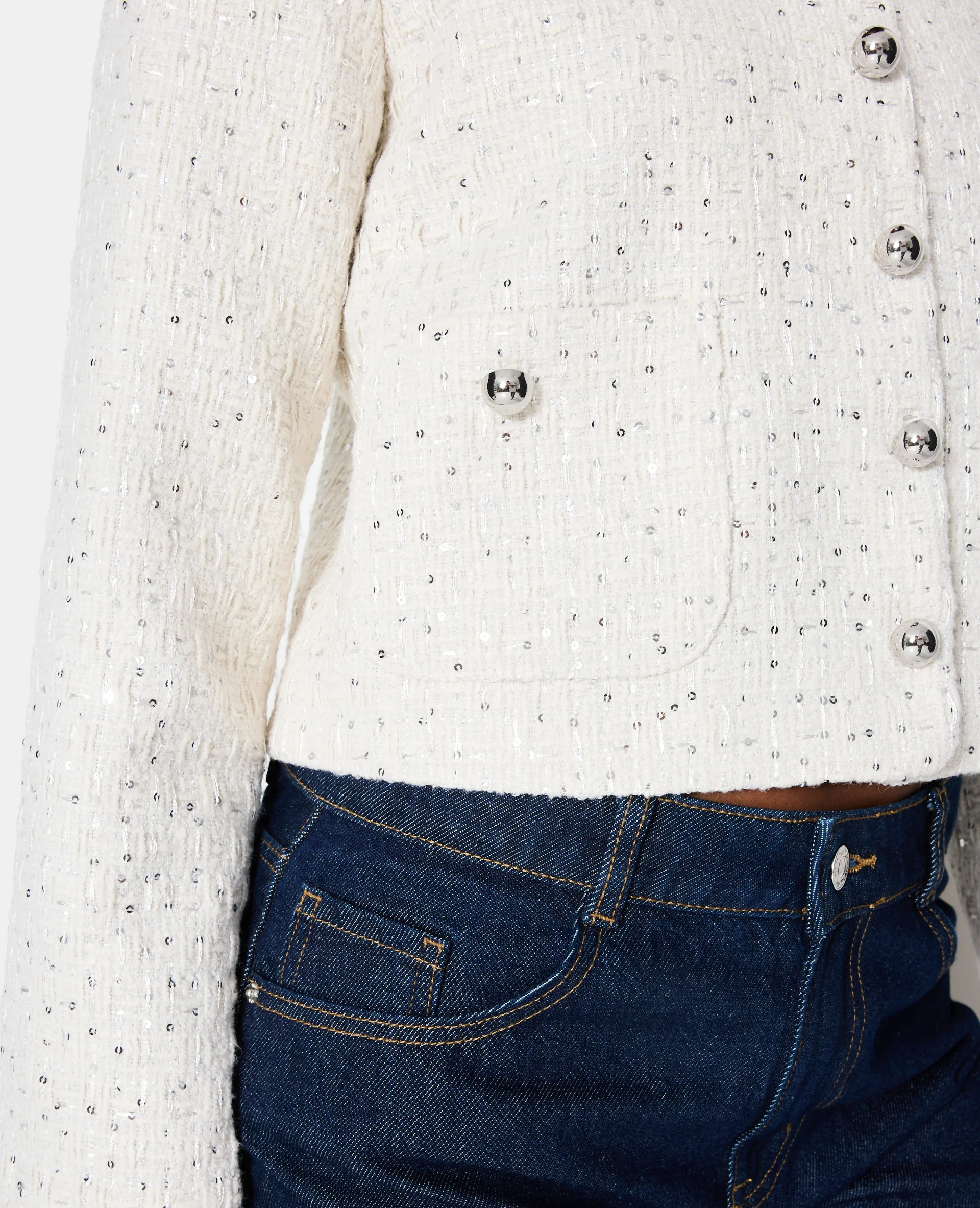 Veste en tweed col rond avec sequins - Image 7
