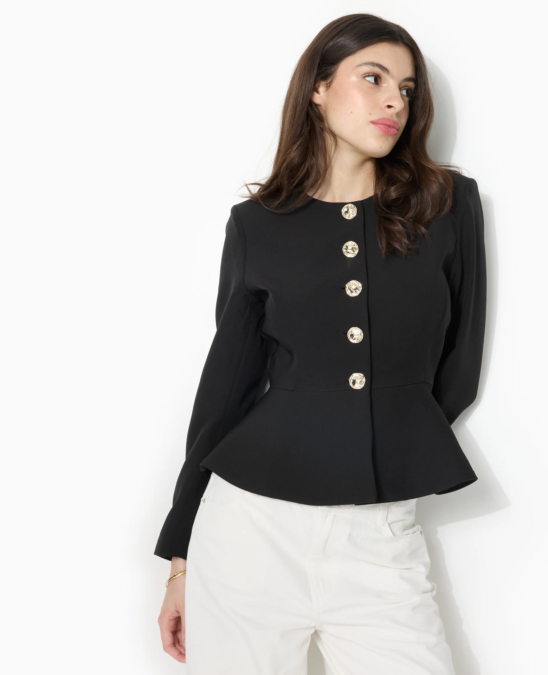 Veste peplum avec boutons fantaisie