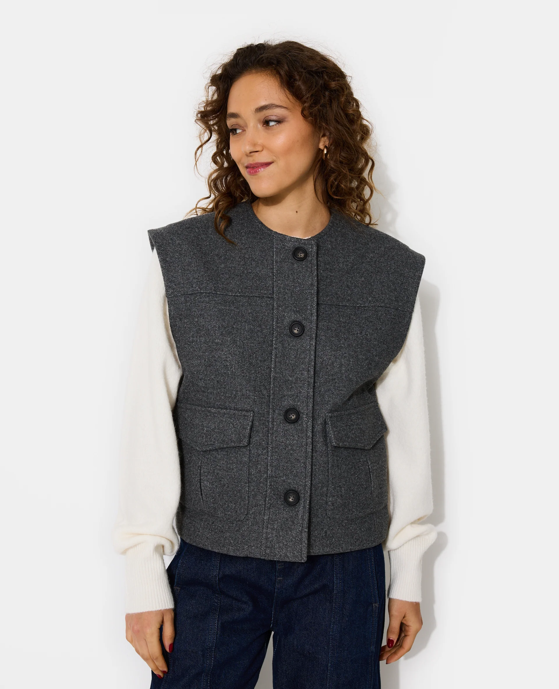 Veste sans manches effet drap de laine